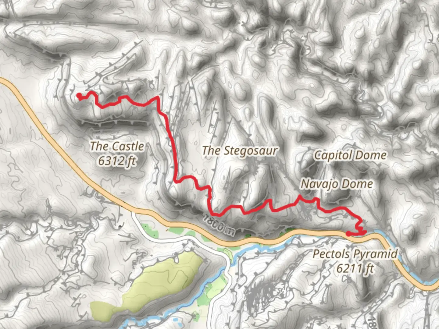 An image depicting the trail Rim Overlook and Navajo Knobs Trail and its surrounding area.