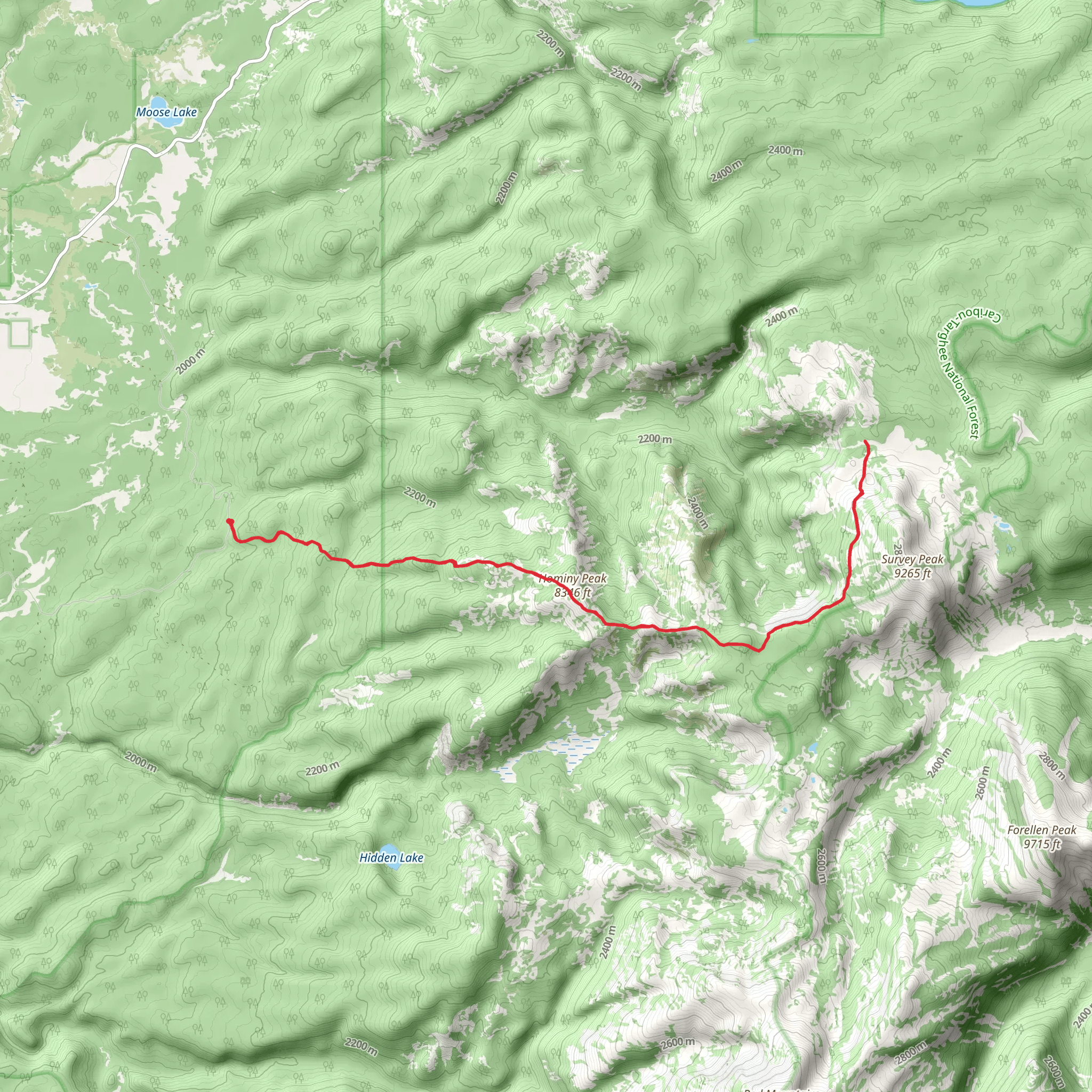 Teton Crest - Survey Peak via Hominy Peak Trail mobile static map