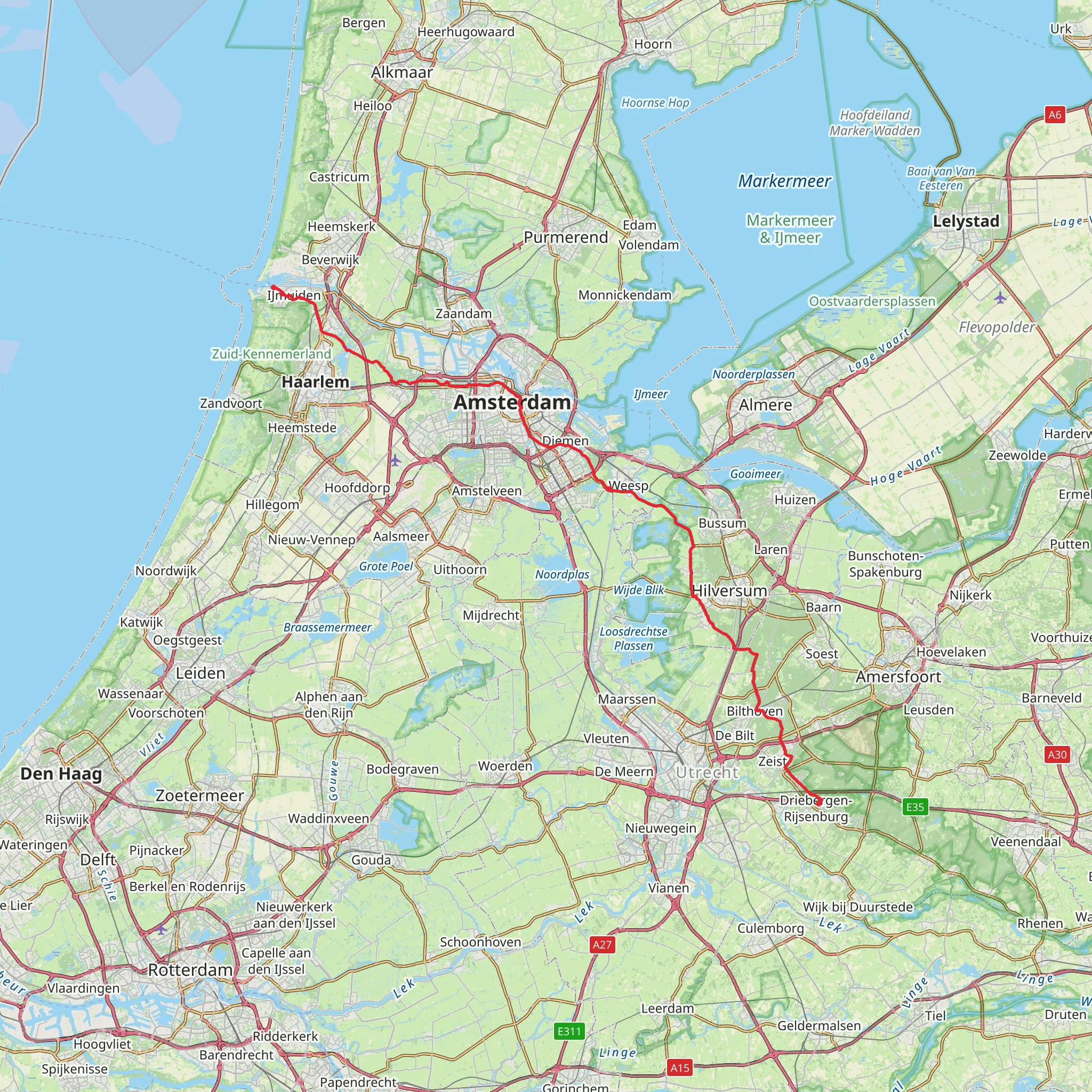 Driebergen Rijsenburg to Ijmuiden via Arnhemsebovenweg and Boulevard mobile static map