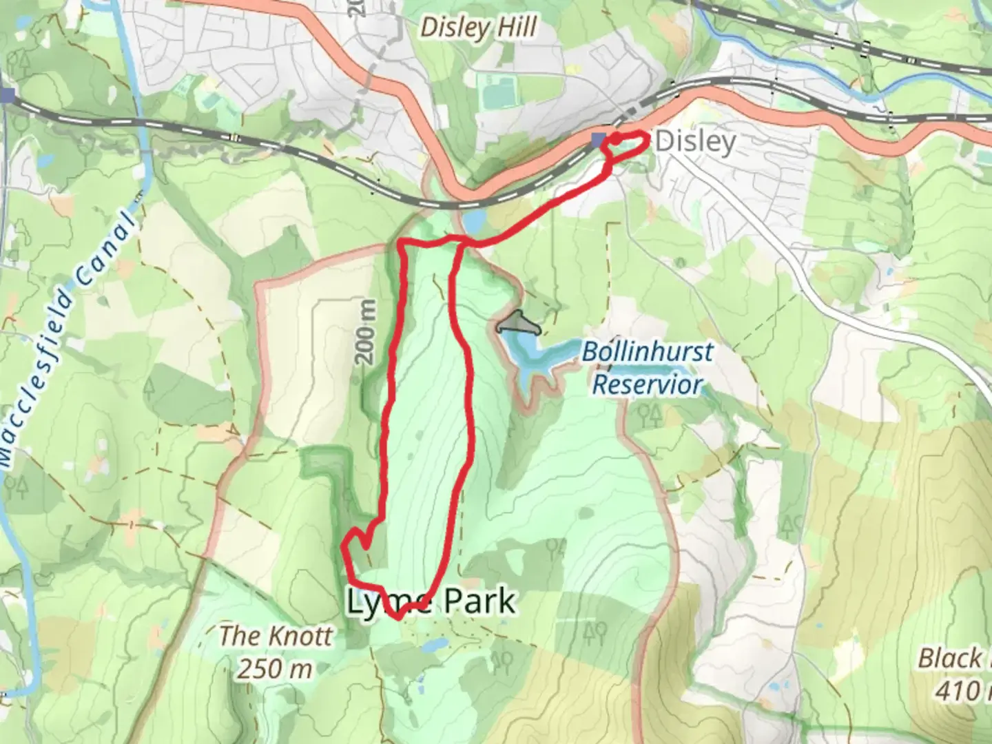 An image depicting the trail The Cage, Crow Wood and Elmerhurst Wood and its surrounding area.