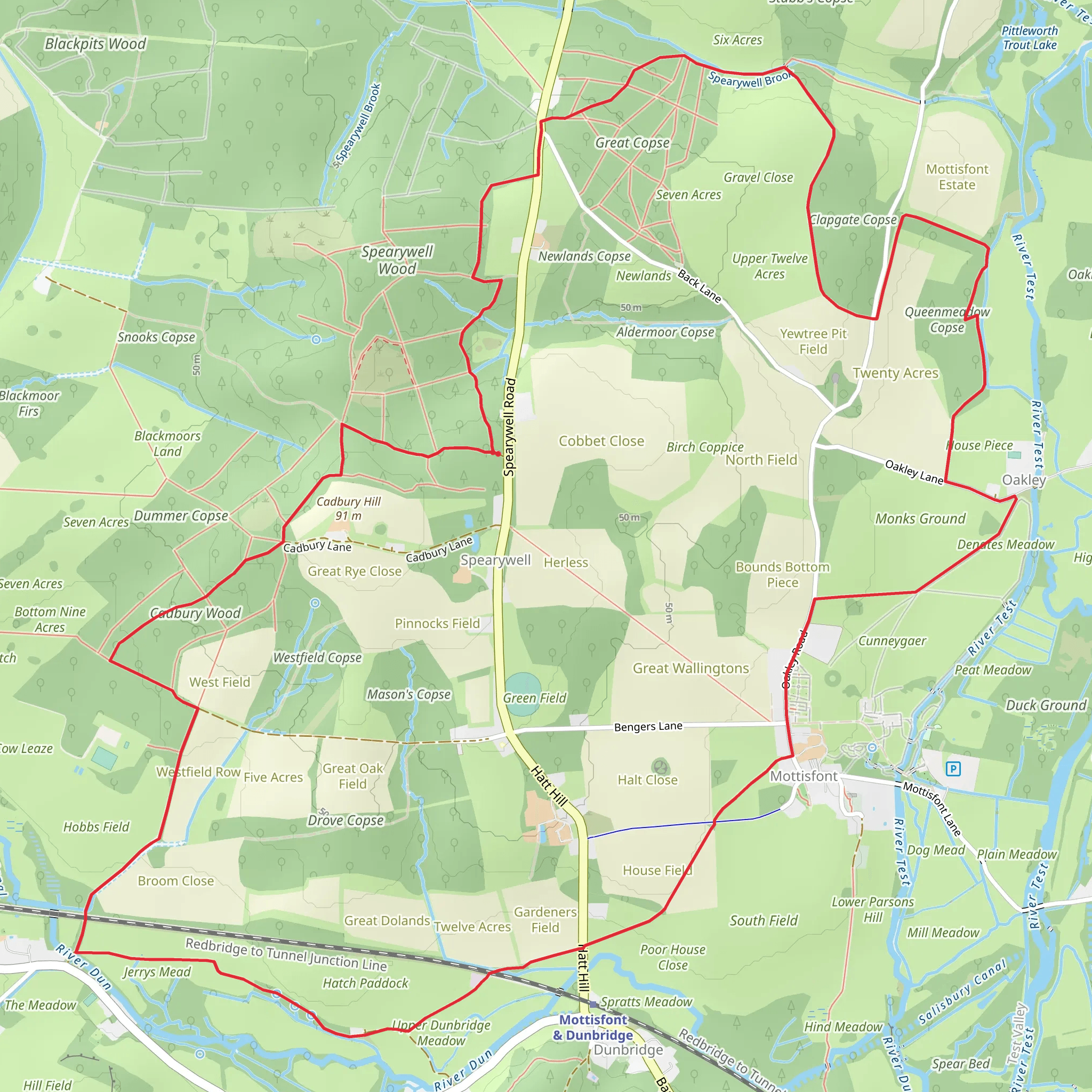 Spearywell, Mottisfont and Oakley Loop mobile static map
