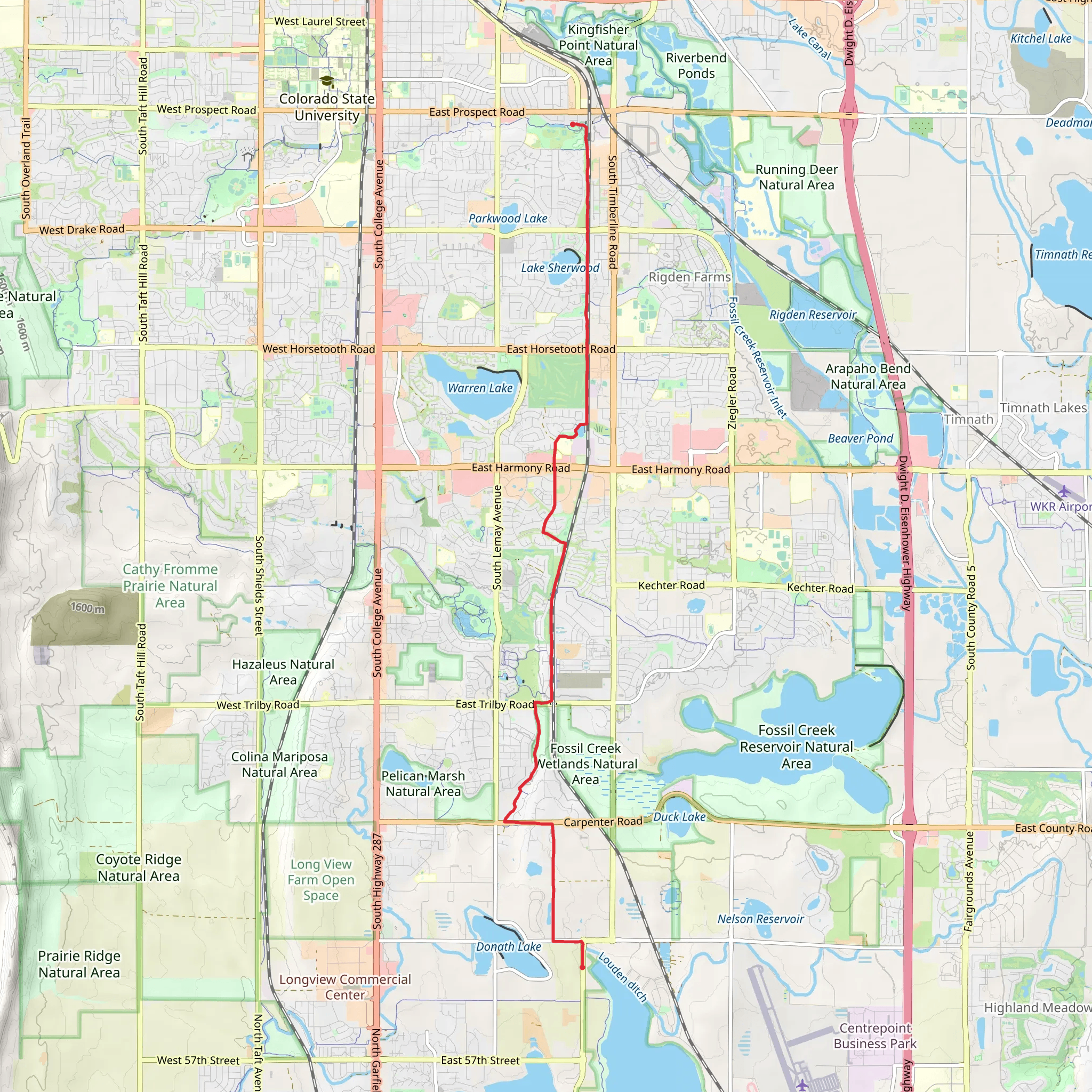 Fossil Creek Trail and Colorado front Range Trail mobile static map