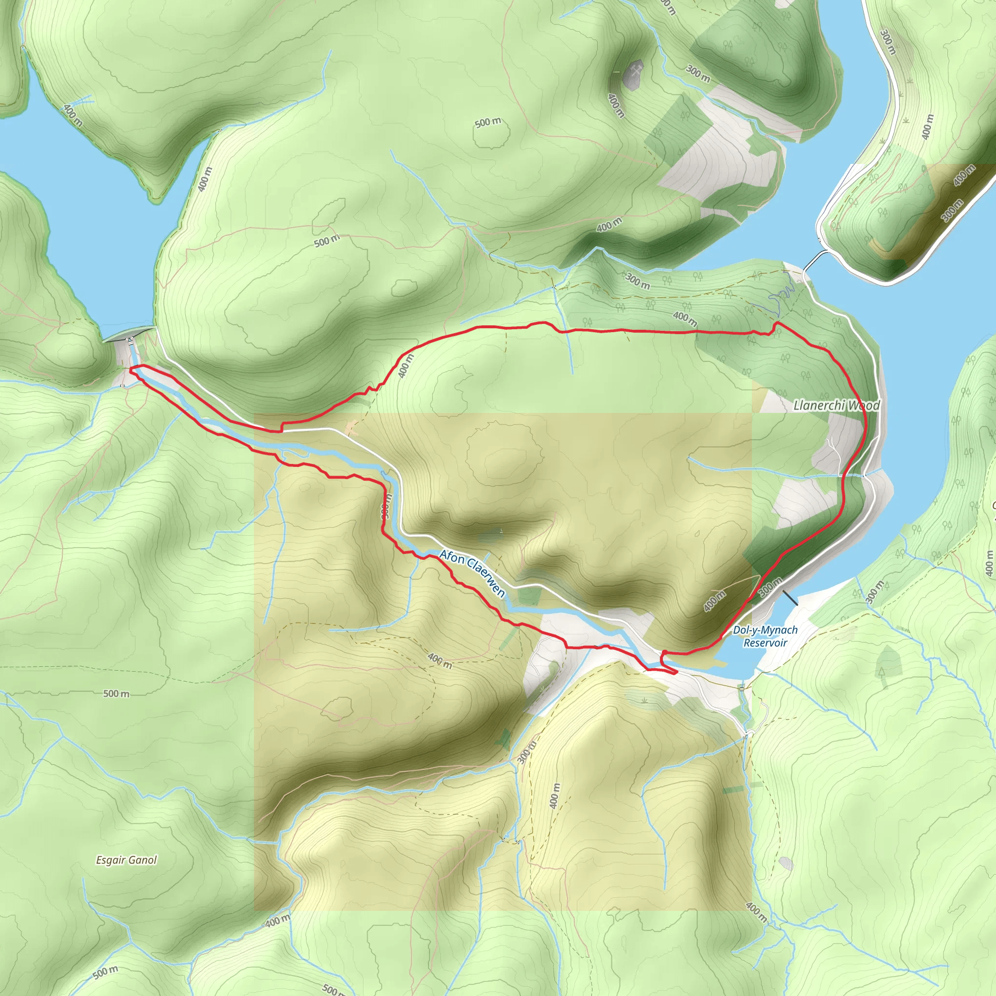 Claerwen Valley and Dam from Dolymynach Reservoir mobile static map