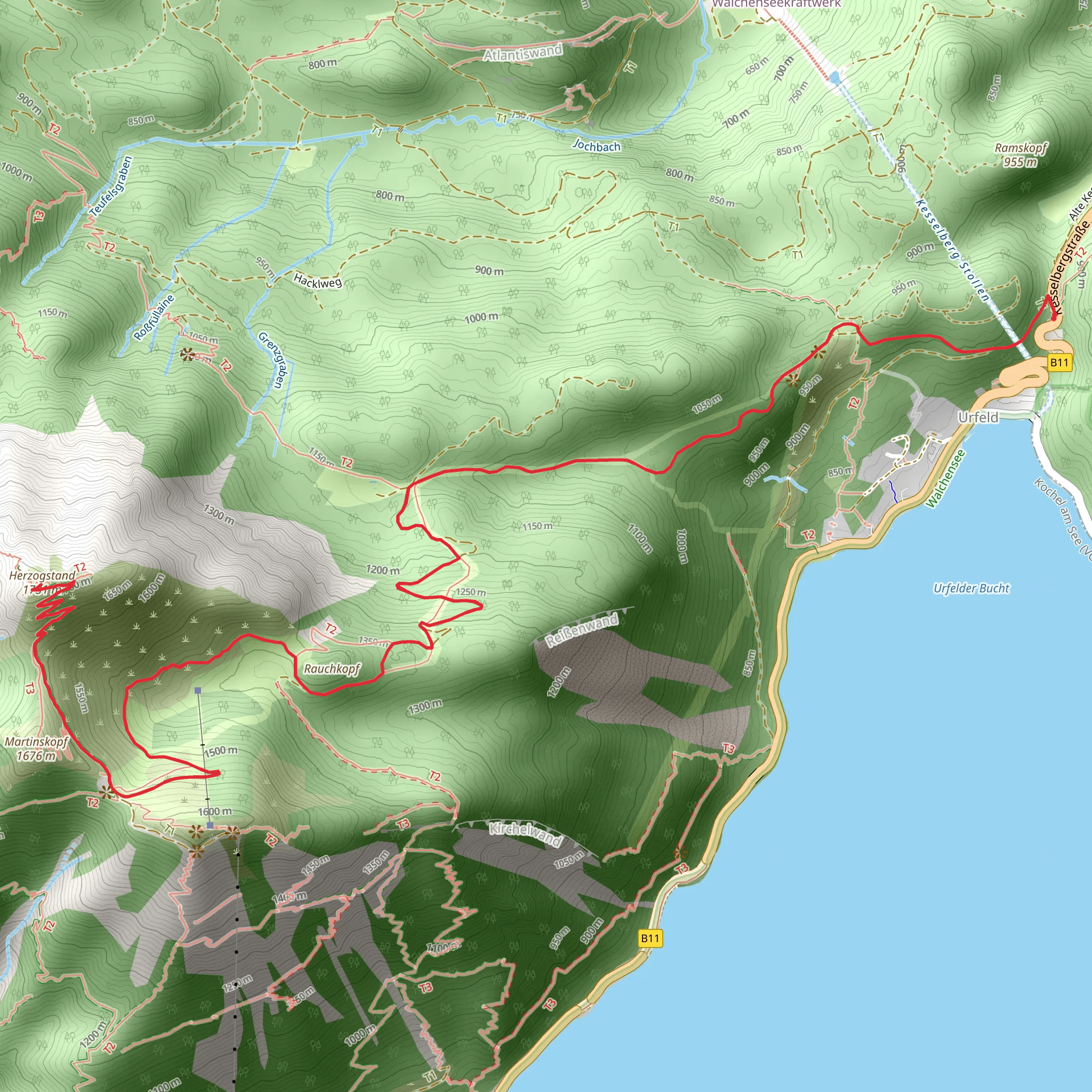 Herzogstand Peak via Rauchkopf mobile static map