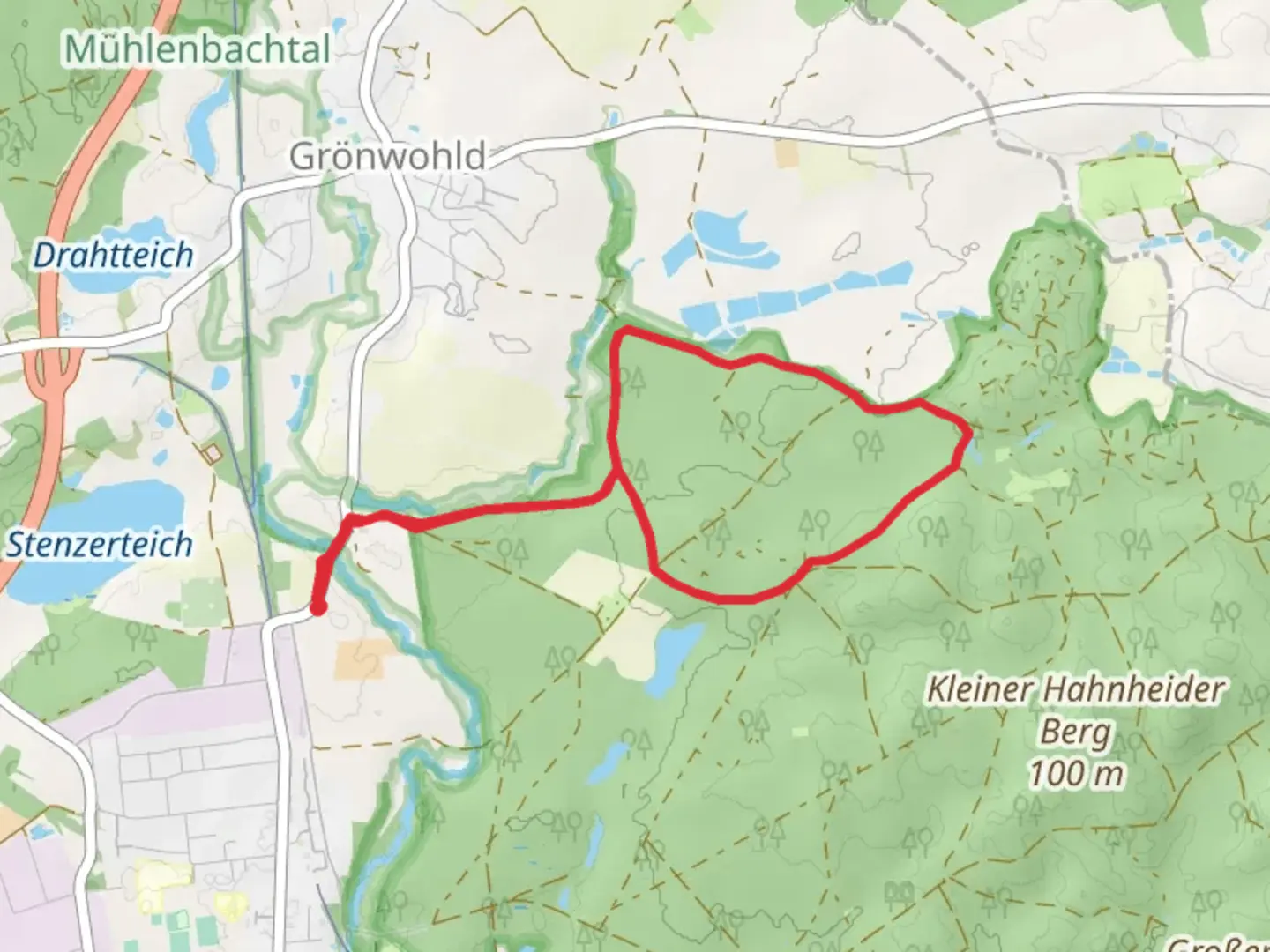 An image depicting the trail F Hahnheide Loop and its surrounding area.