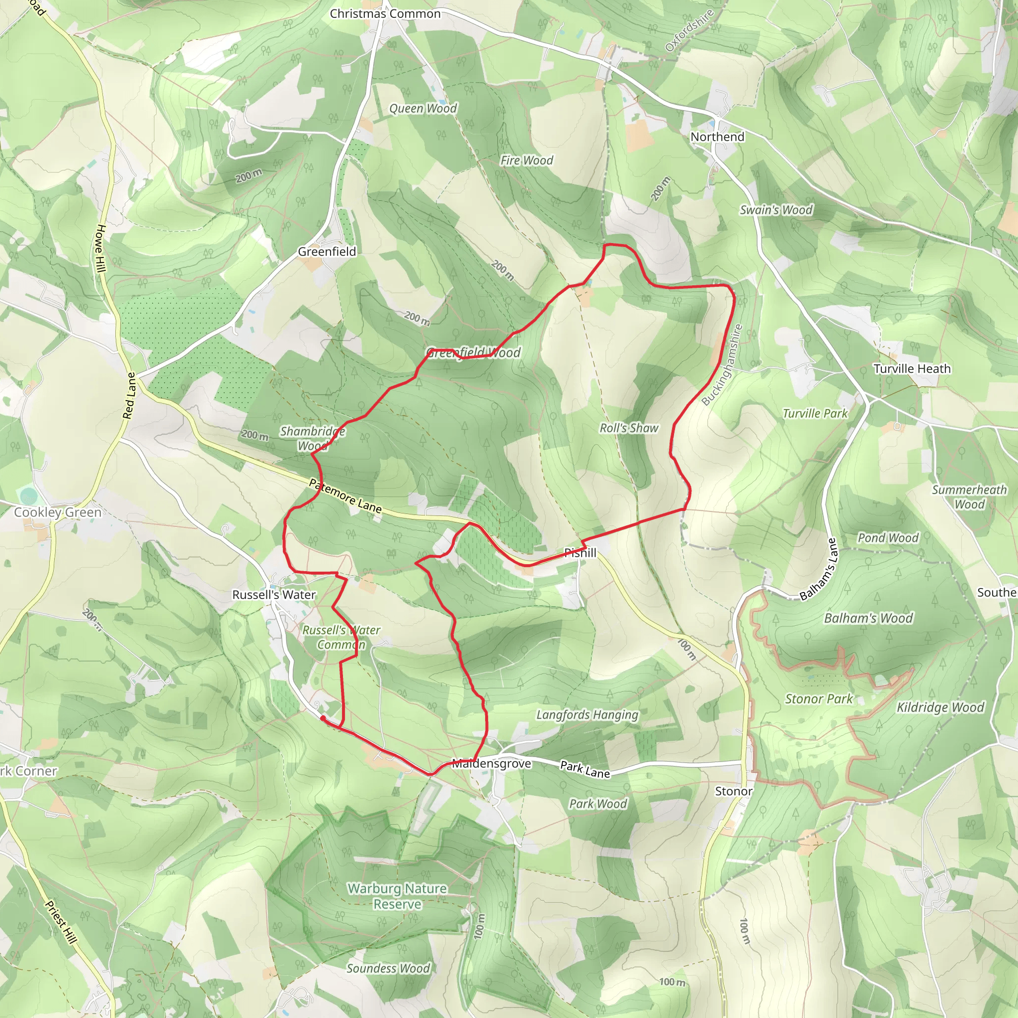 Maidensgrove and Greenfield Wood Loop mobile static map