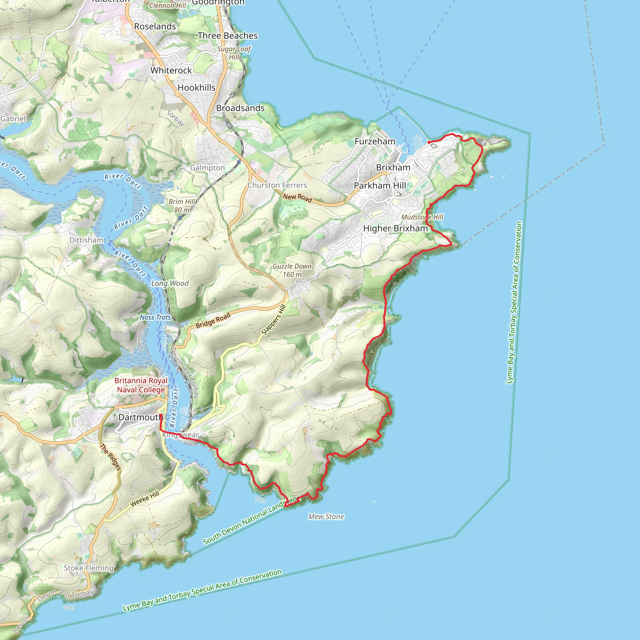 Brixham to Dartmouth Walk mobile static map