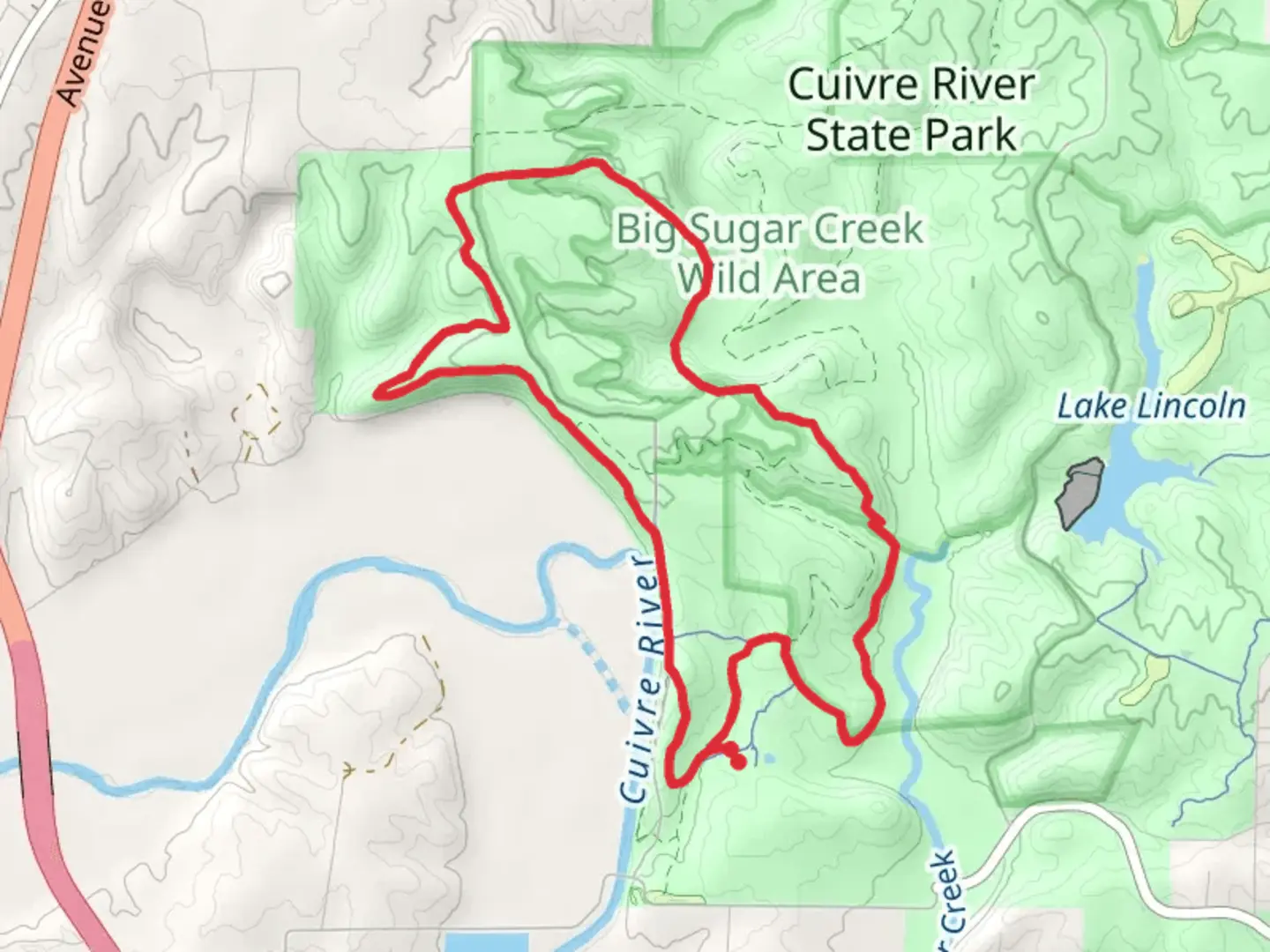An image depicting the trail Frenchman's Bluff Trail and Cuivre River Trail South Loop and its surrounding area.