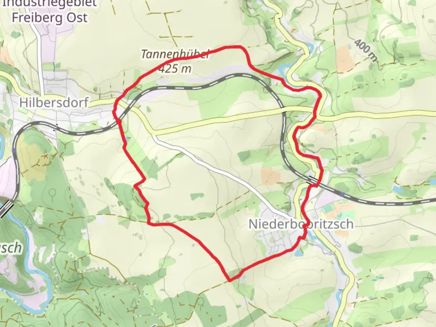 An image depicting the trail Rundweg Tannhuebel and its surrounding area.