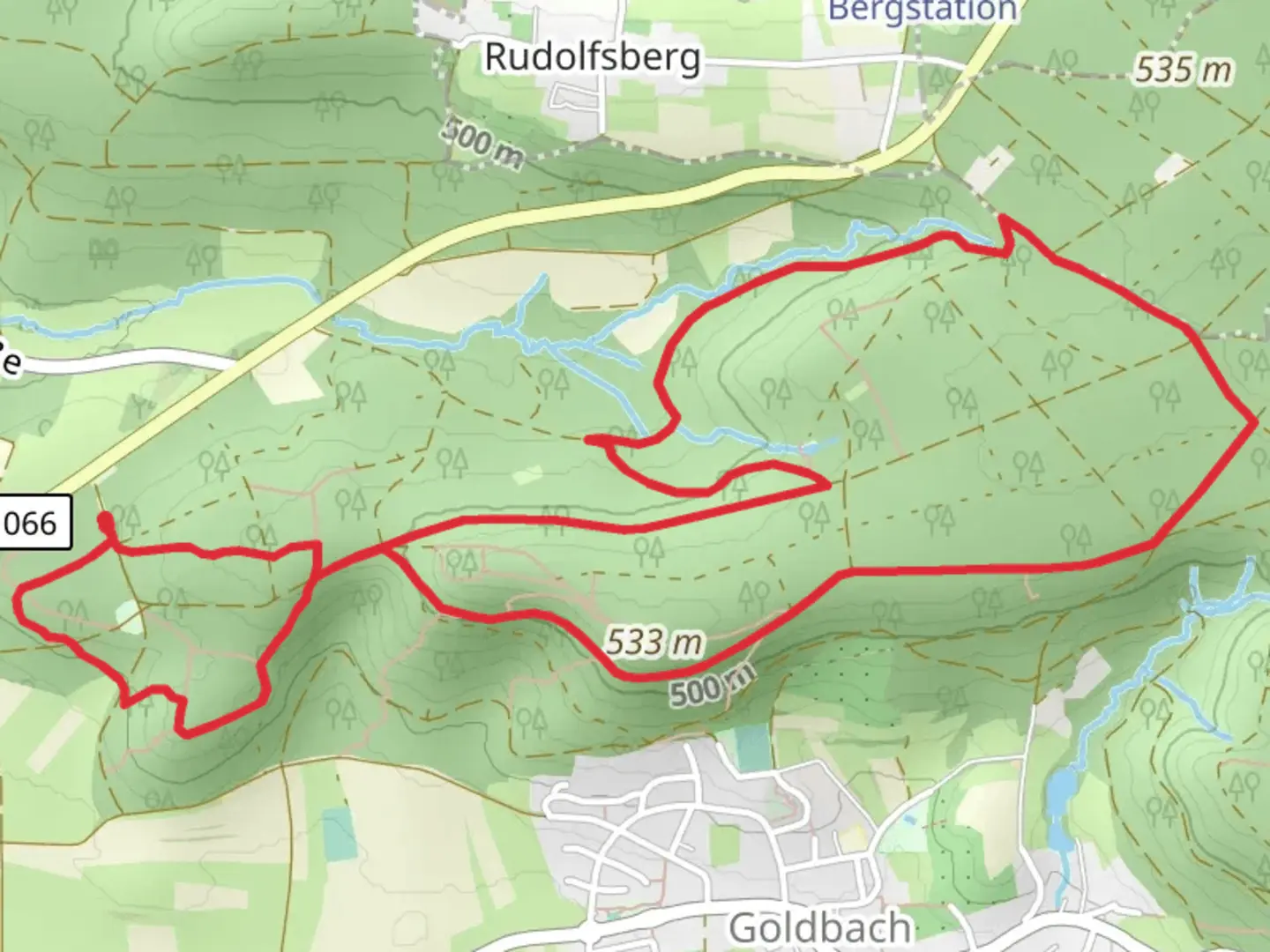 An image depicting the trail Schoneburg Loop via Kuhnbachweg and its surrounding area.