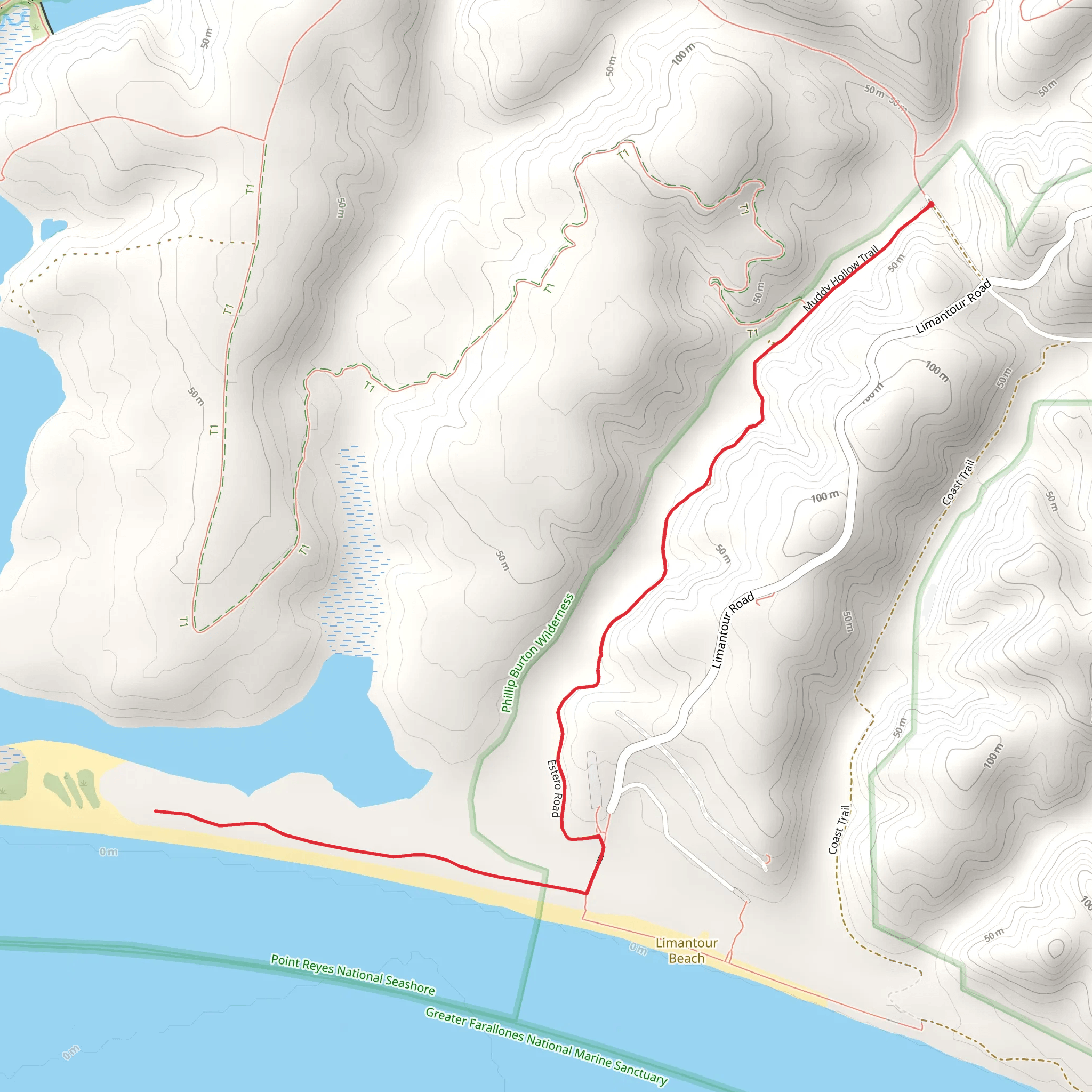 Muddy Hollow Trail and Limantour Spit Walk mobile static map