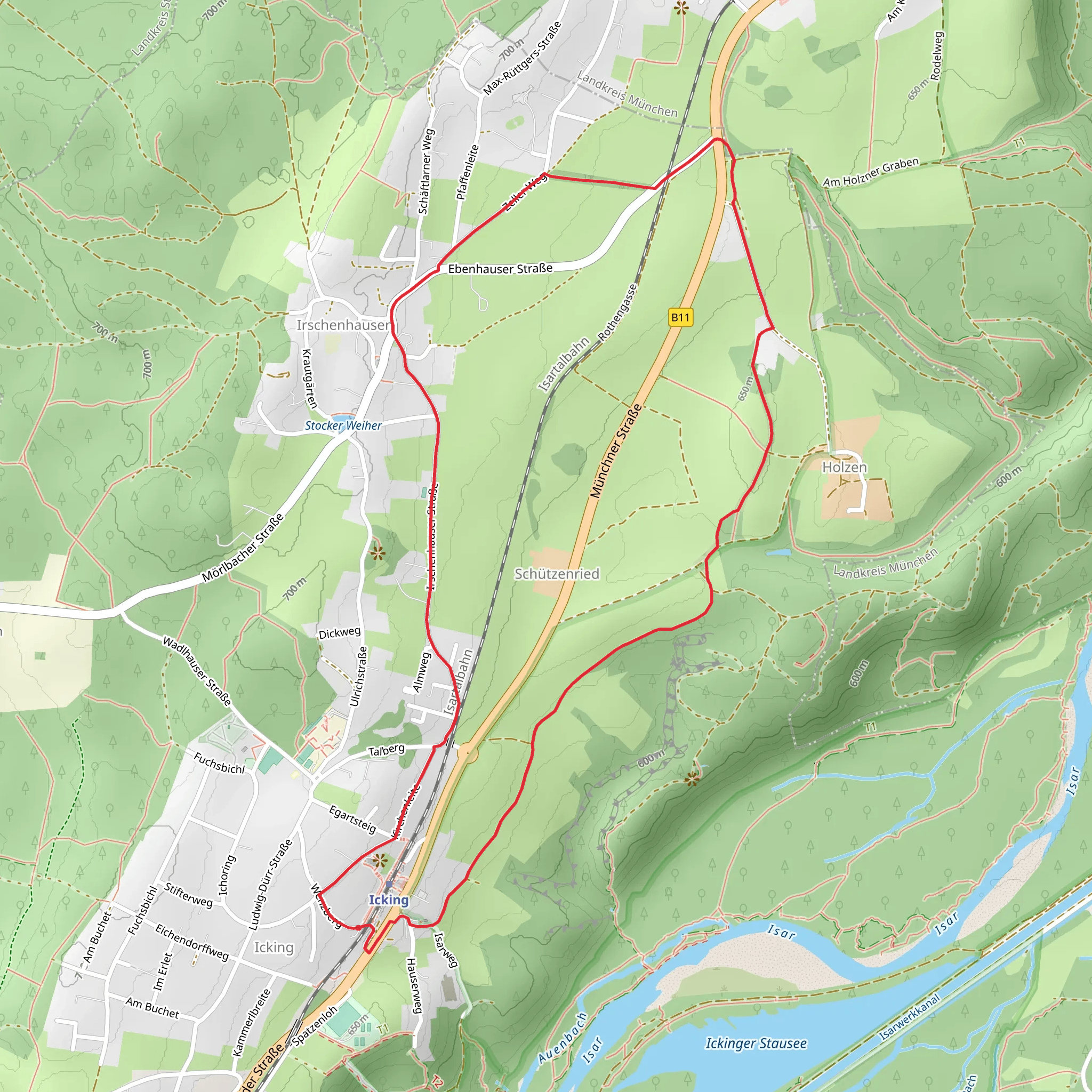 Icking via Zeller Weg mobile static map