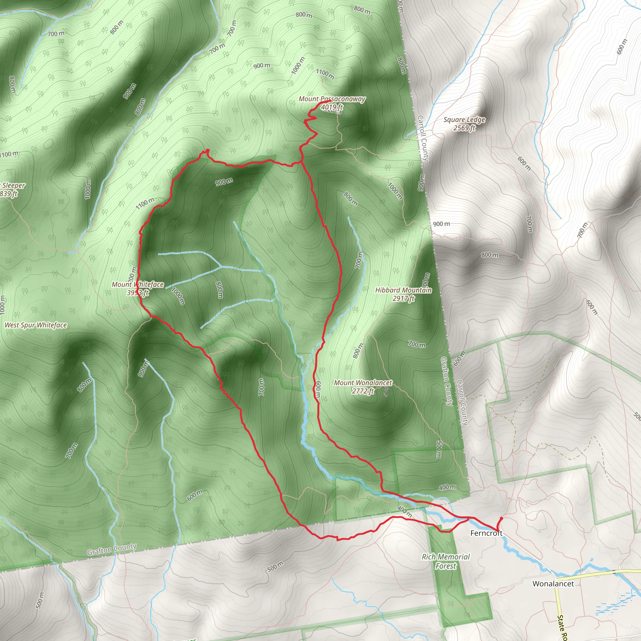 Mount Passaconaway and Mount Whiteface Loop - Ferncroft mobile static map
