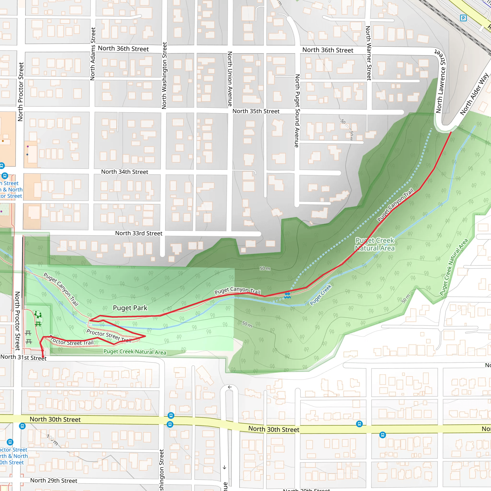 Proctor Street and Puget Canyon Trail mobile static map