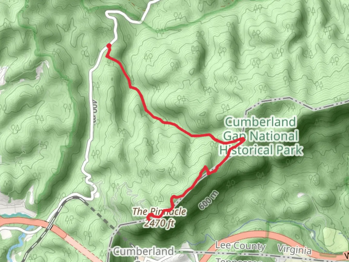 An image depicting the trail The Pinnacle - Cumberland Gap and its surrounding area.
