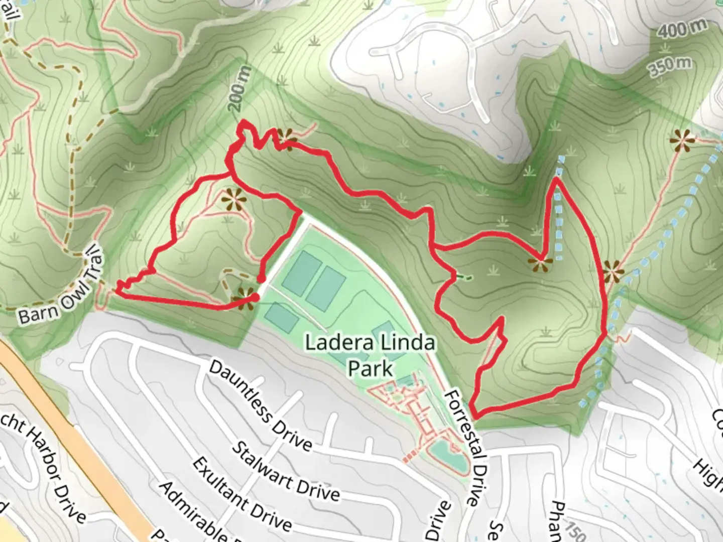 An image depicting the trail Flying Mane Trail, Mariposa Trail and Quarry Loop Trail and its surrounding area.