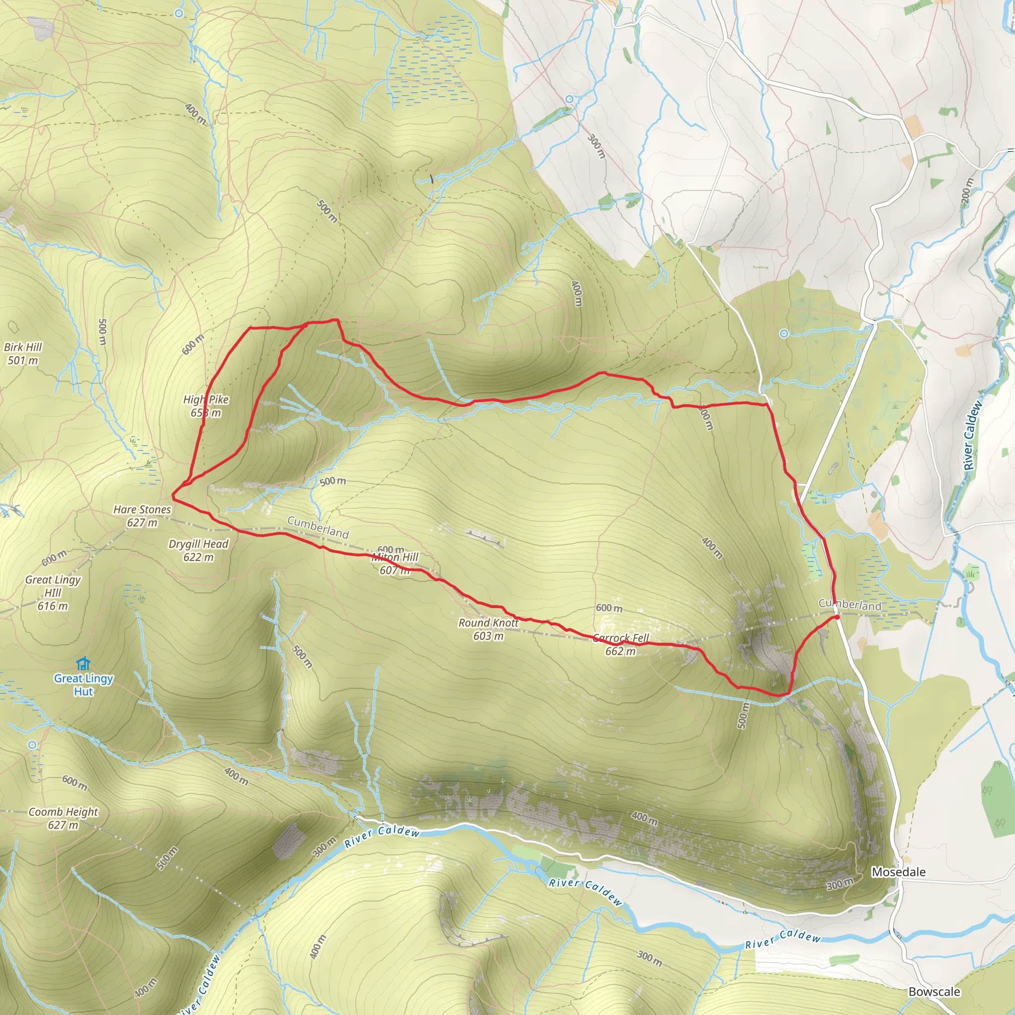 Carrock Fell and High Pike Loop from Miton Hill mobile static map