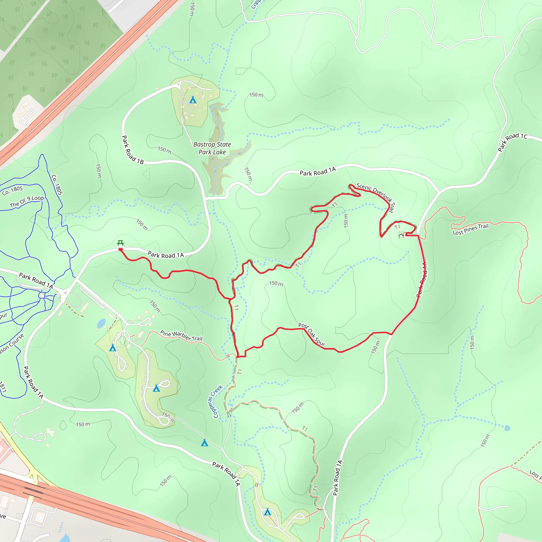 Farkleberry, Post Oak and Scenic Overlook Trail Loop mobile static map
