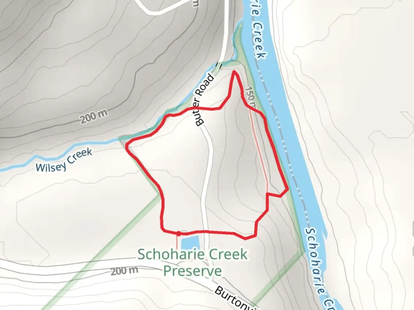 An image depicting the trail Schoharie Creek Preserve Loop Trail and its surrounding area.