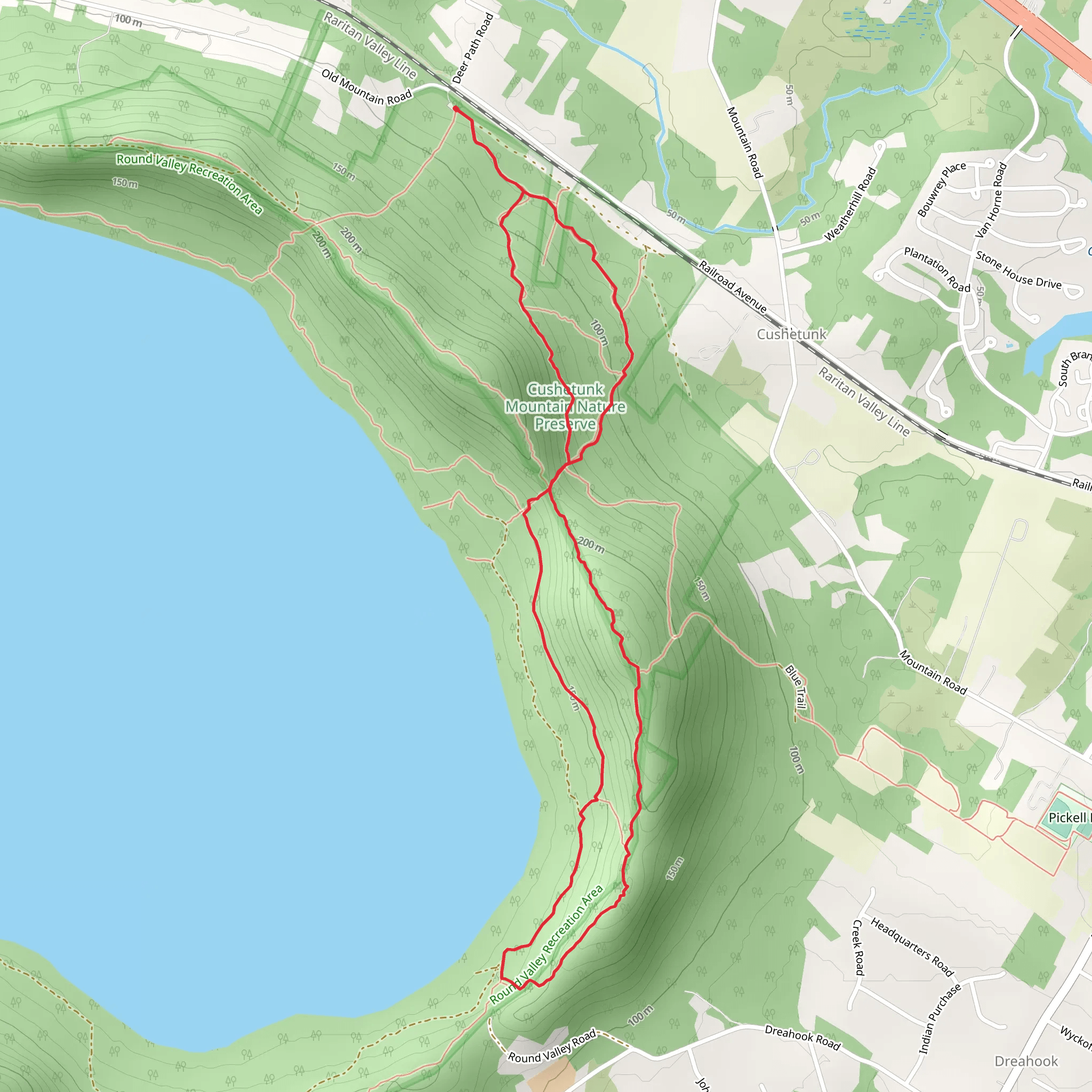 Red Cushetunk and Yellow Loop Trail mobile static map