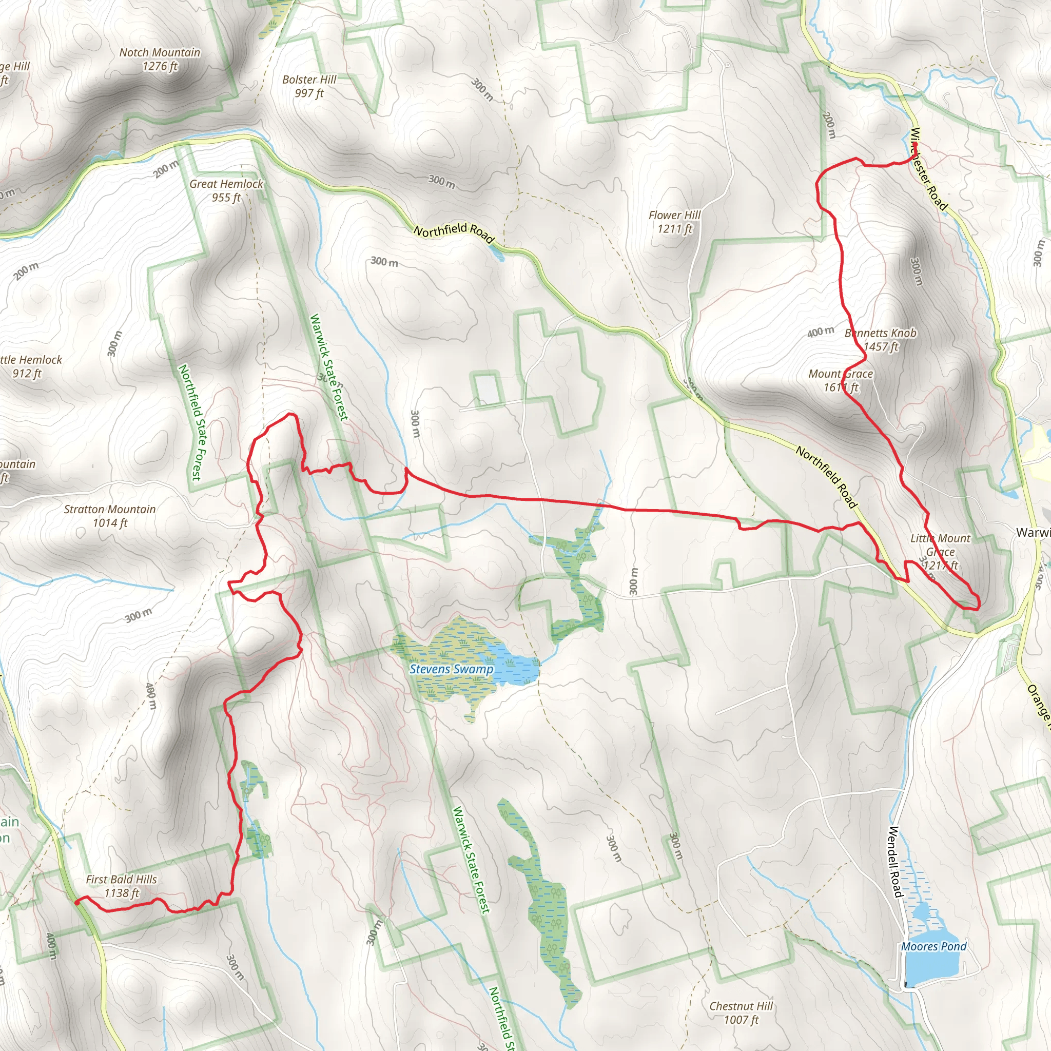 Gulf Road to Mount Grace State Forest mobile static map