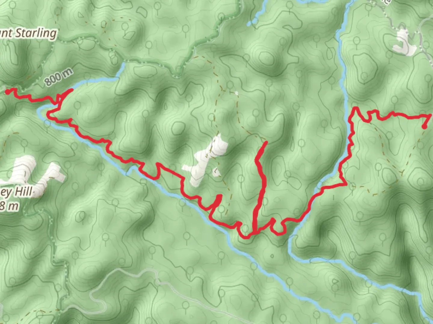 An image depicting the trail Ada to Starlings Gap via New Ada Mill and its surrounding area.