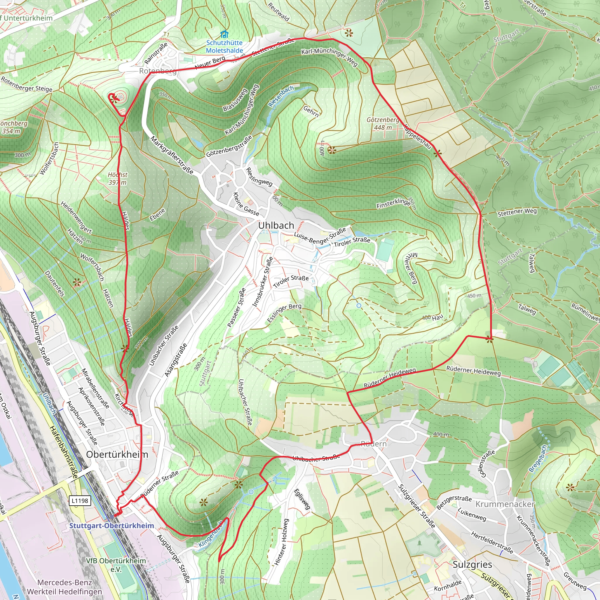 Obertürkheim and Esslinger Hoehenweg mobile static map
