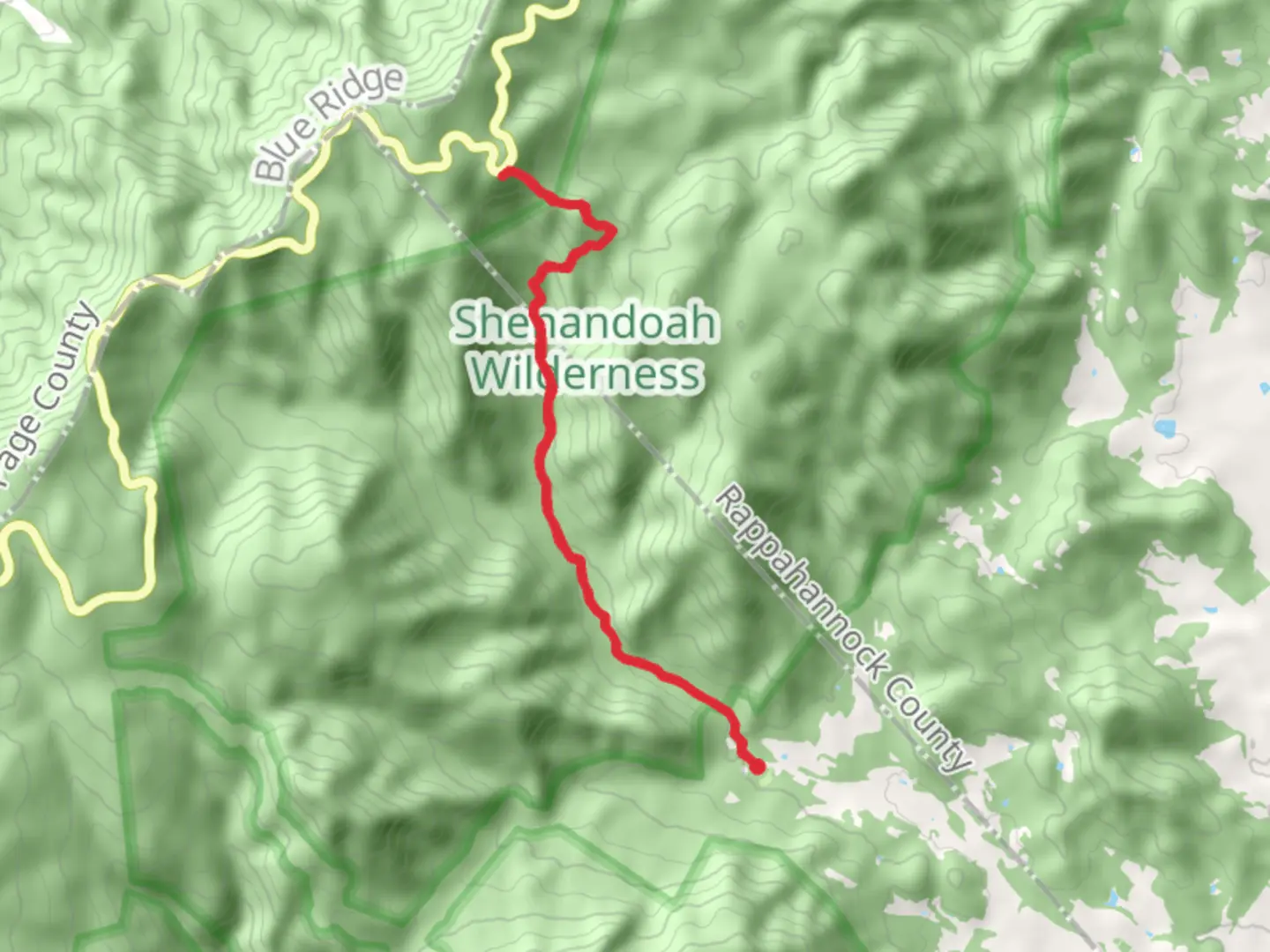 An image depicting the trail Nicholson Hollow Trail and Hannah Run Trail and its surrounding area.