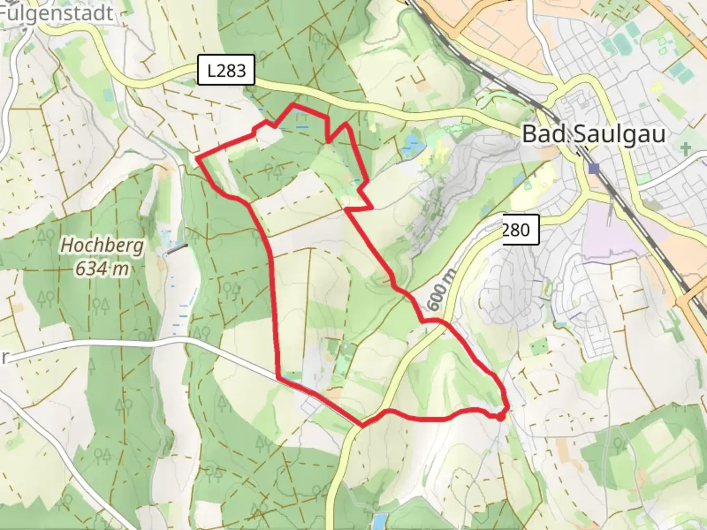 An image depicting the trail Stockaeckergraben via Rundwanderweg 1 and 2 and its surrounding area.