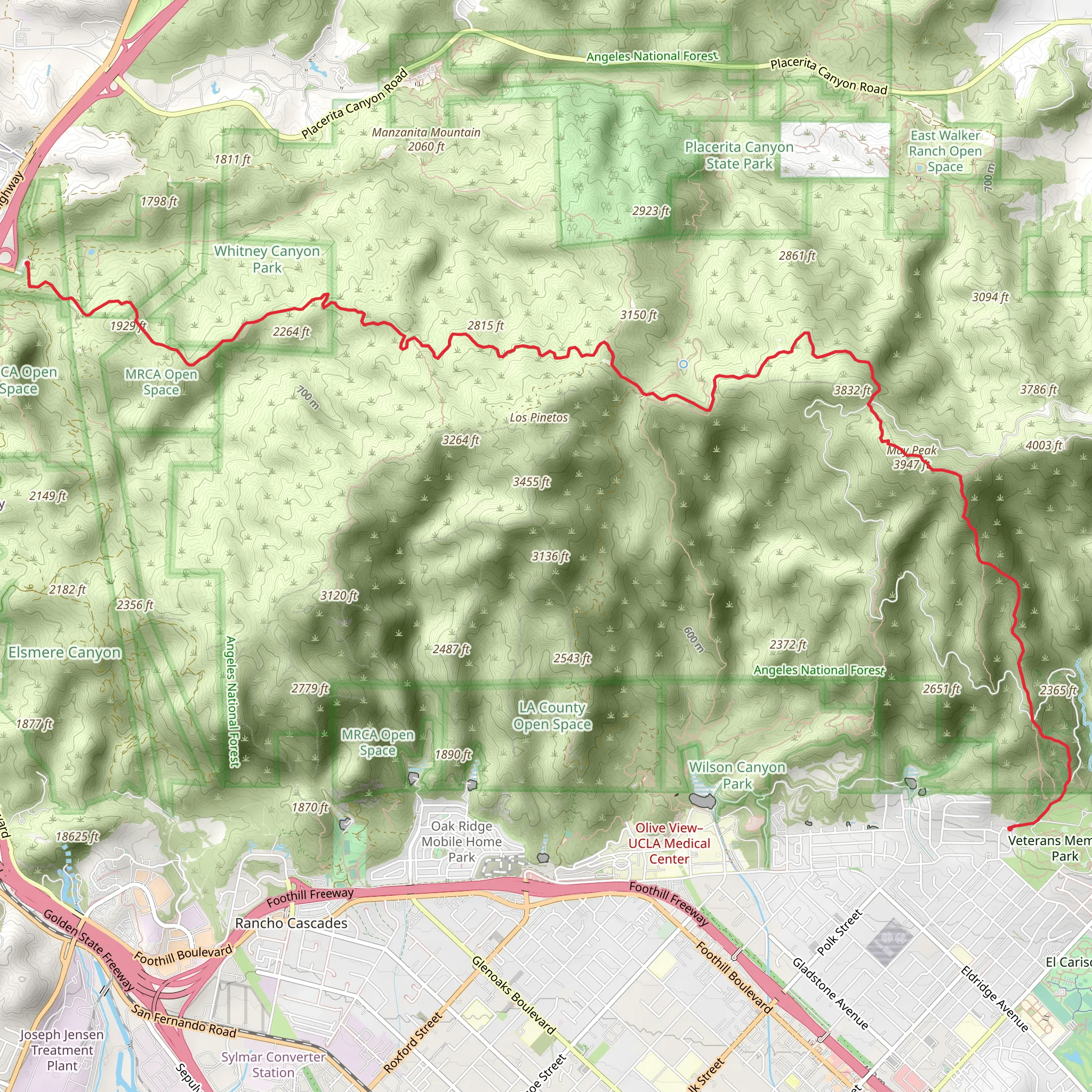 Santa Clara Trail - Wilson Canyon Saddle - May Canyon Road mobile static map