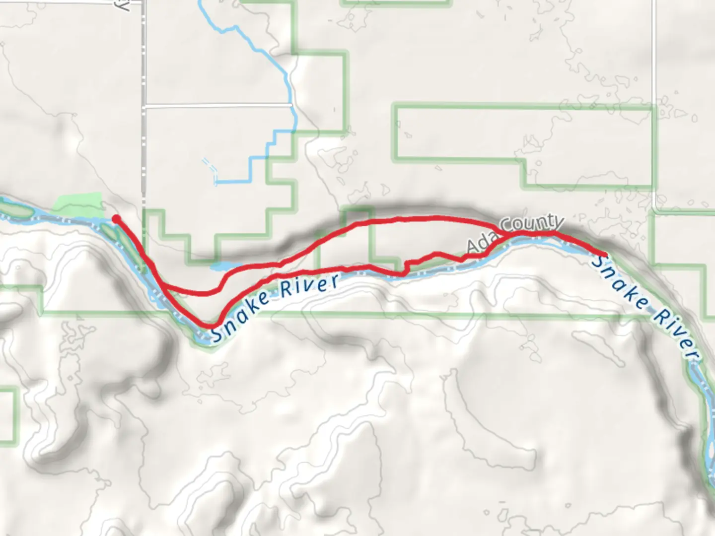 An image depicting the trail Snake River Shore Loop from Celebration Park and its surrounding area.