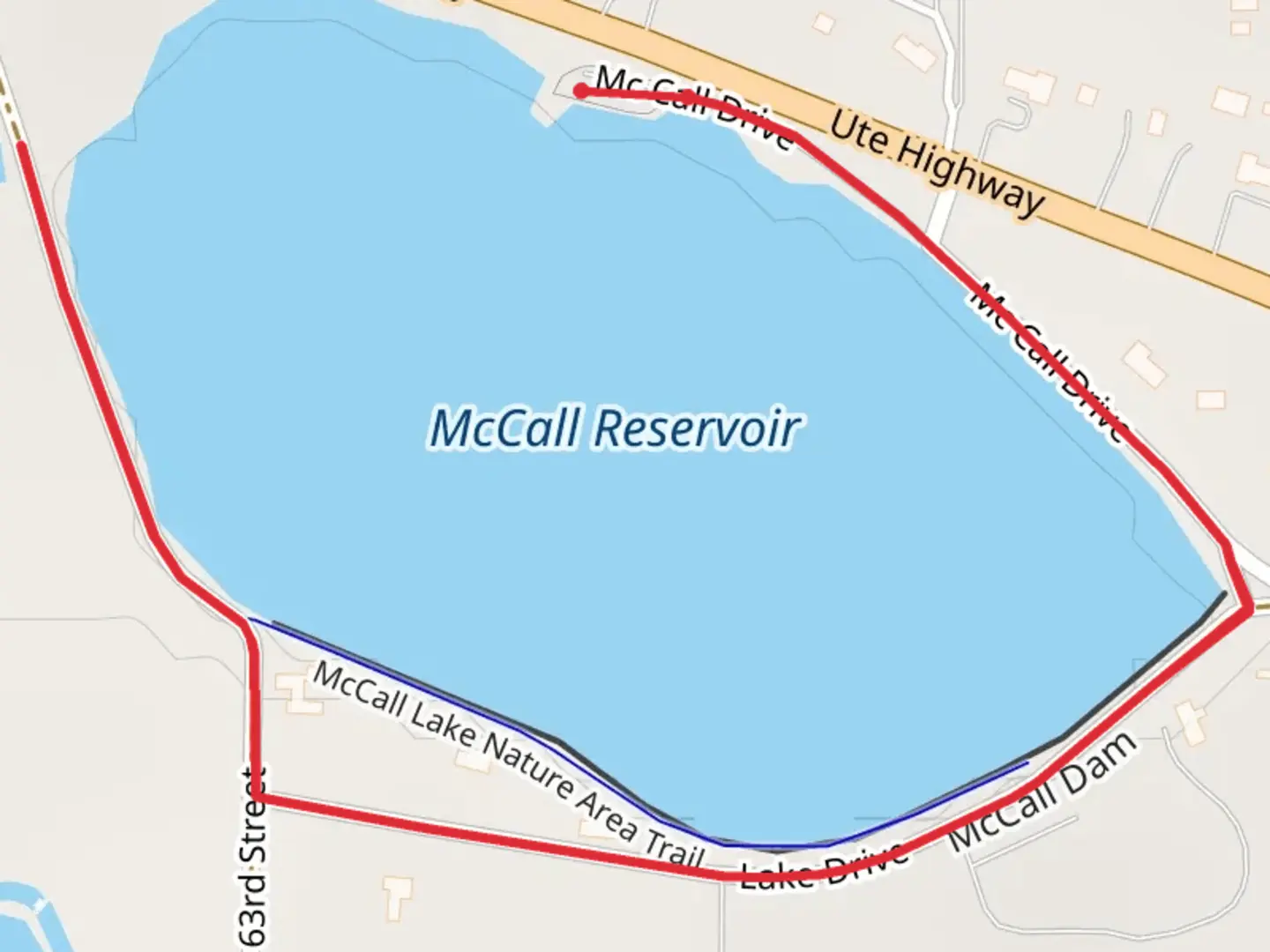 An image depicting the trail McCall Reservoir Walk and its surrounding area.