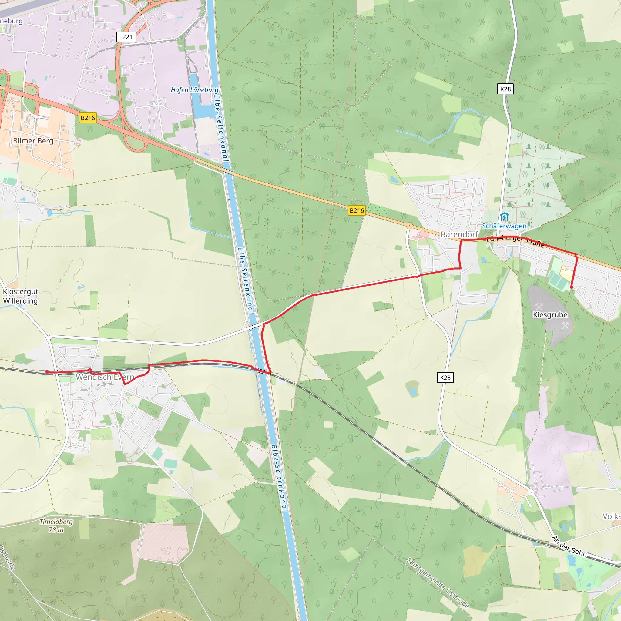 Wendisch Evern to Barendorf via Lueneburger Strasse mobile static map