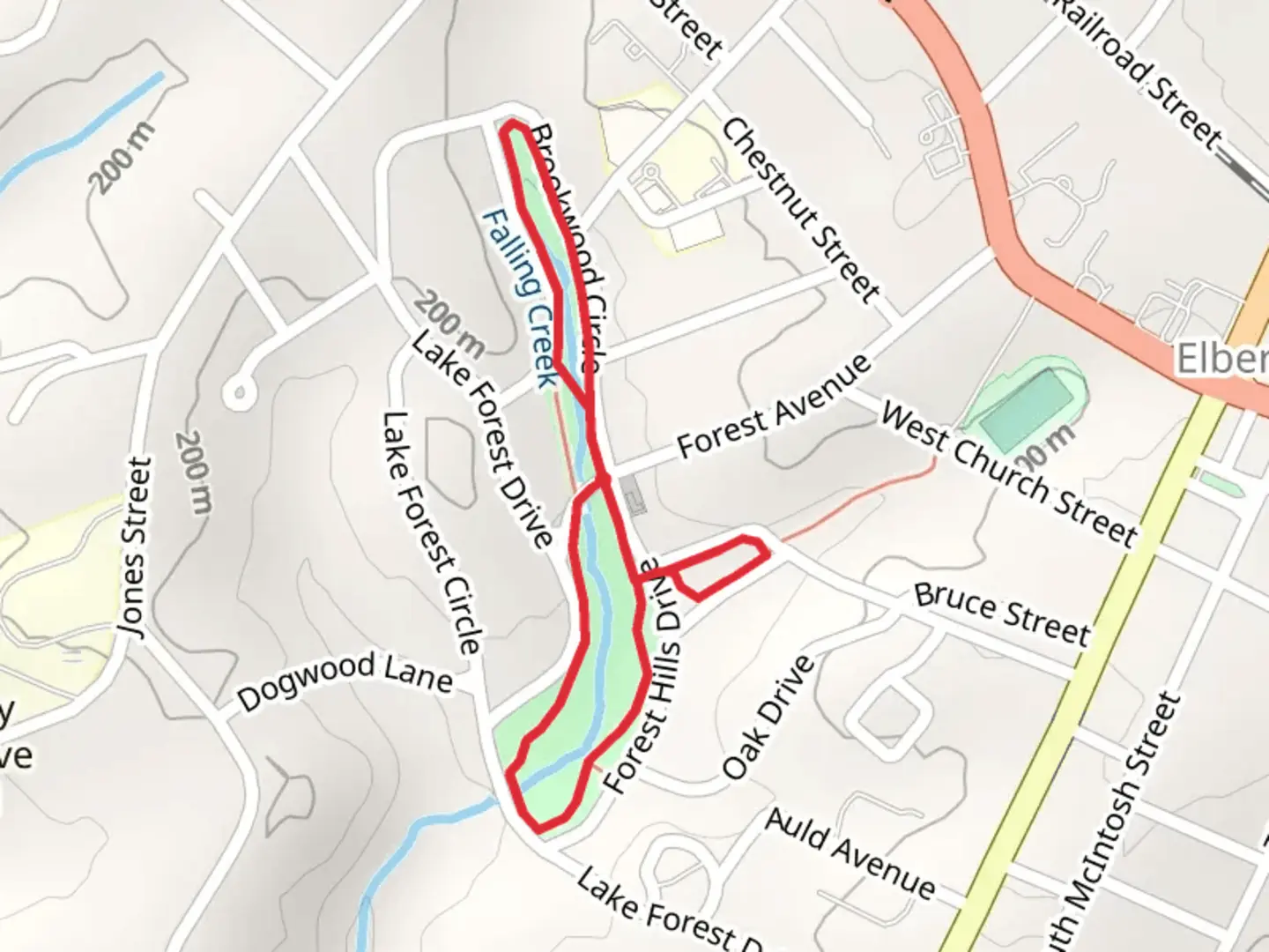 An image depicting the trail Falling Creek Loop and its surrounding area.