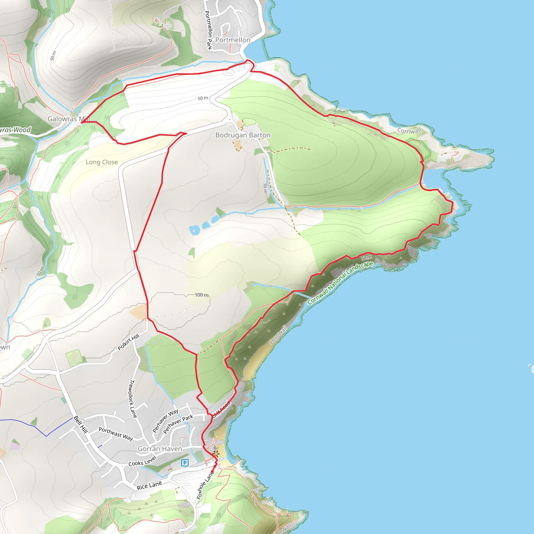 Portmellon and Bodrugan's Leap Walk mobile static map