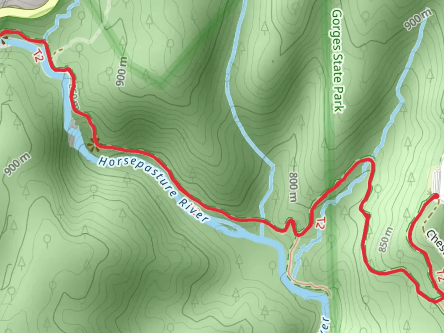 An image depicting the trail Rainbow Falls Trail and its surrounding area.