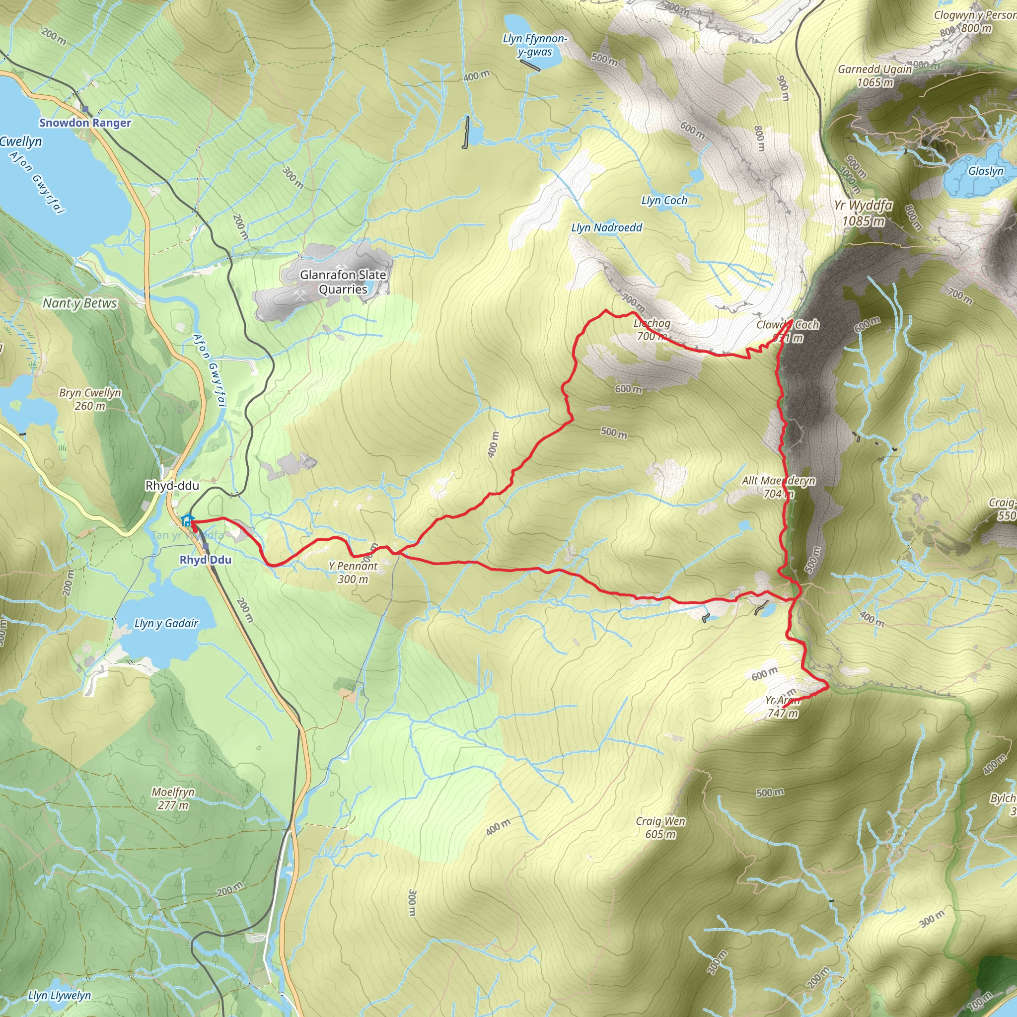 Yr Aran and Snowdon from Rhyd-Ddu mobile static map