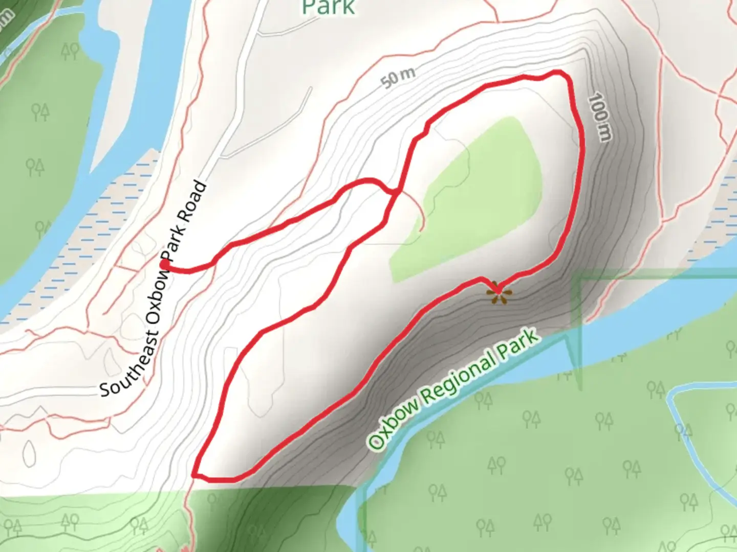 An image depicting the trail Southeast Oxbow Park Road Loop and its surrounding area.
