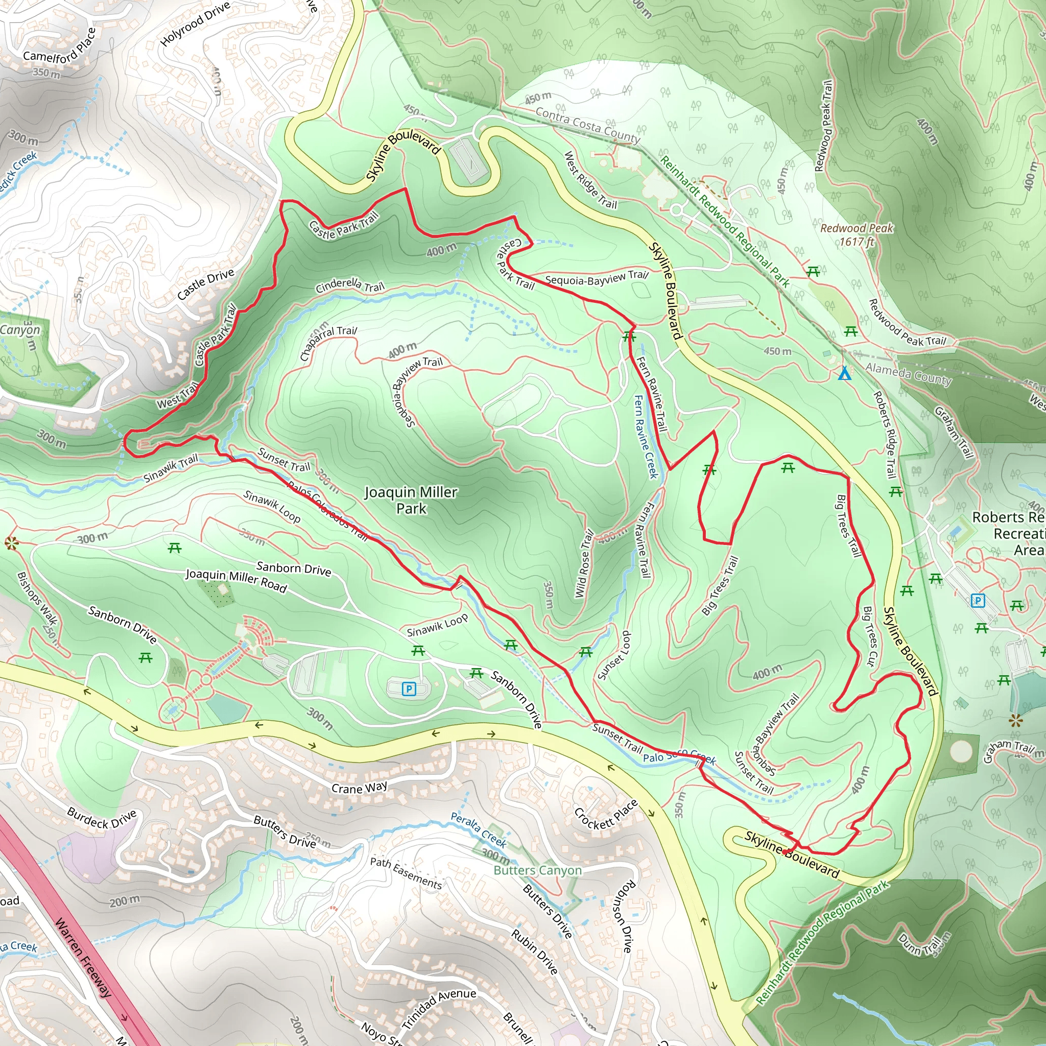 Big Trees, Castle Park and Sinawik Loop Trail mobile static map