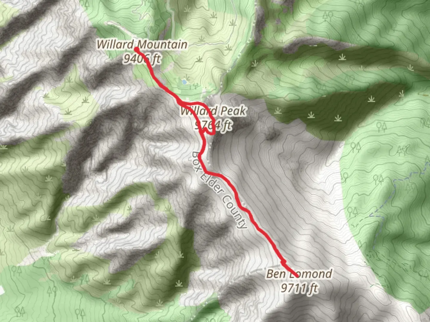 An image depicting the trail Willard Peak and Ben Lomond via Skyline North Trail and Inspiration Point Trail and its surrounding area.