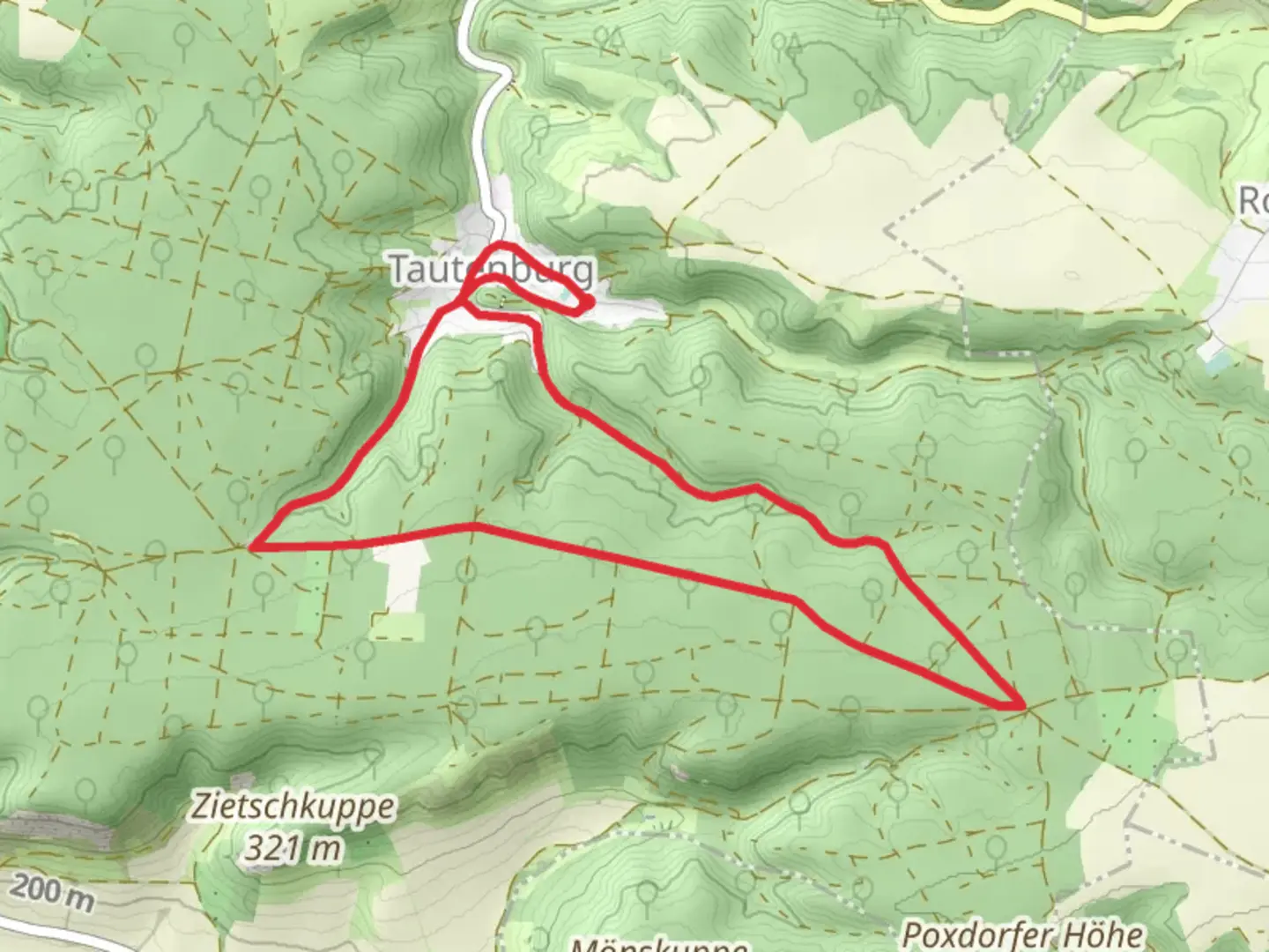 An image depicting the trail Ruone Tautenburg and Vogelgrund Loop and its surrounding area.