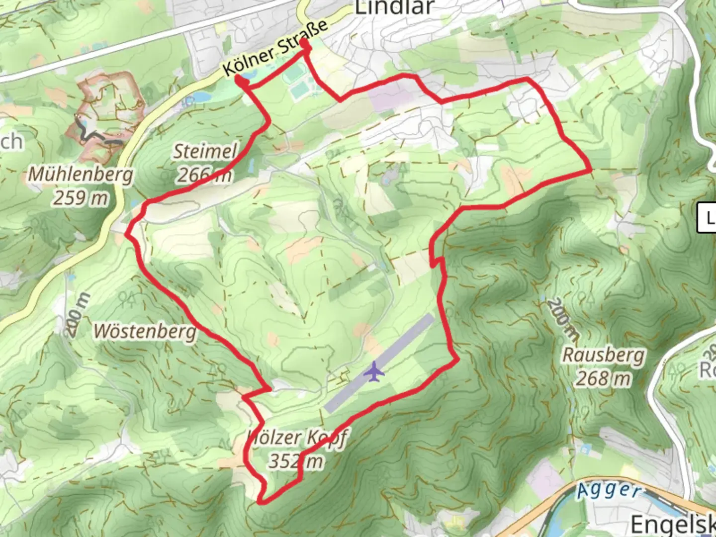 An image depicting the trail Hölzer Kopf via Johannesweg and its surrounding area.