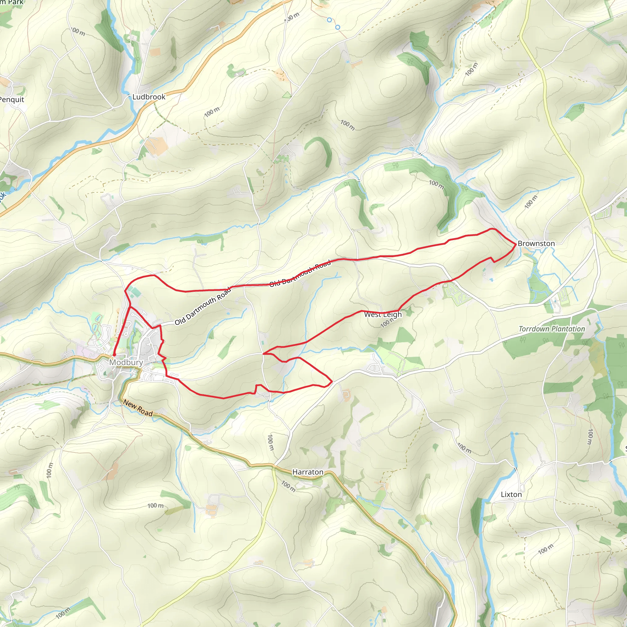 Modbury to Brownston Loop mobile static map