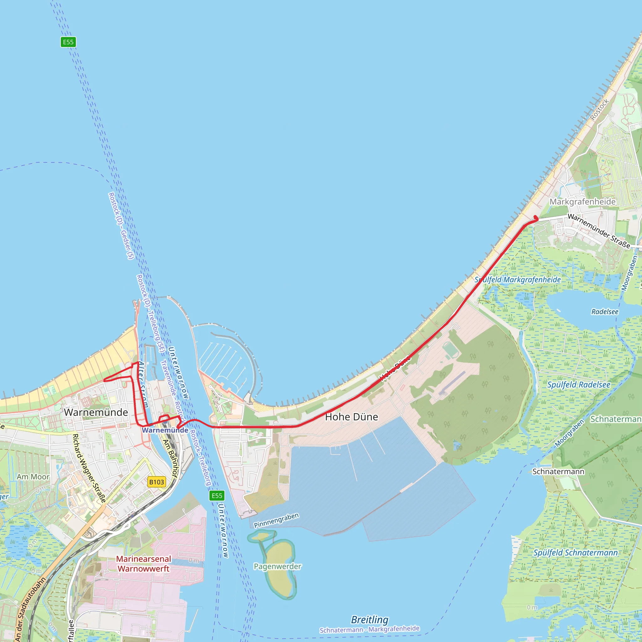 Alter Strom and Strandpromenade Warnemunde via Thalasso Kurweg mobile static map