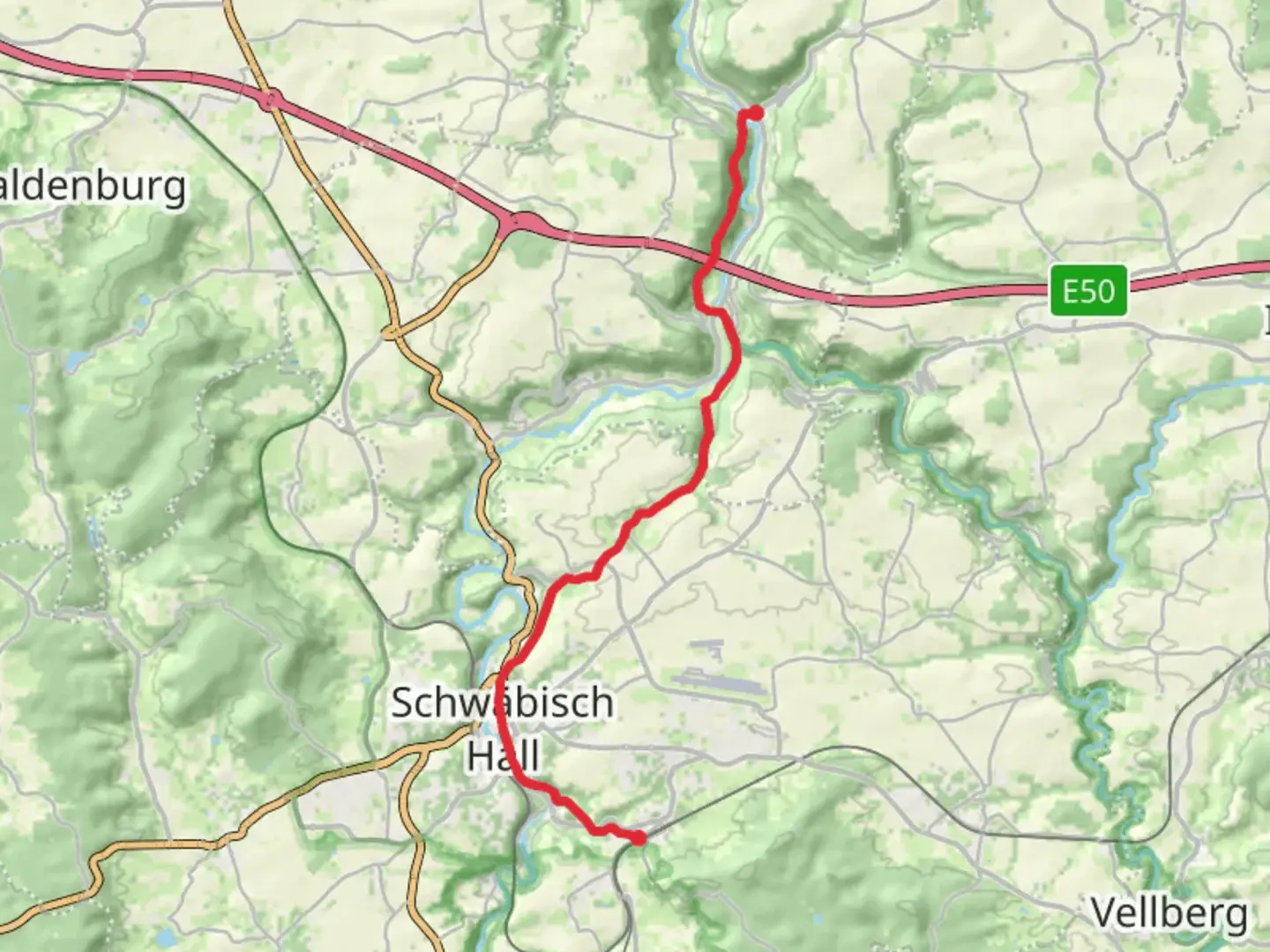 An image depicting the trail Burgbretzingen to Braunsbach Walk and its surrounding area.