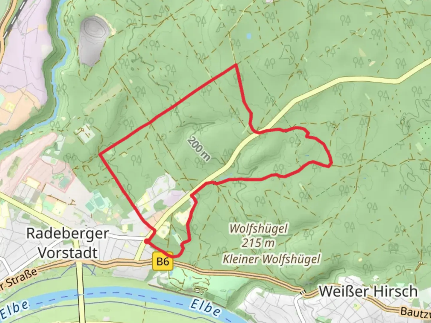 An image depicting the trail Dresdner Heide Loop and its surrounding area.