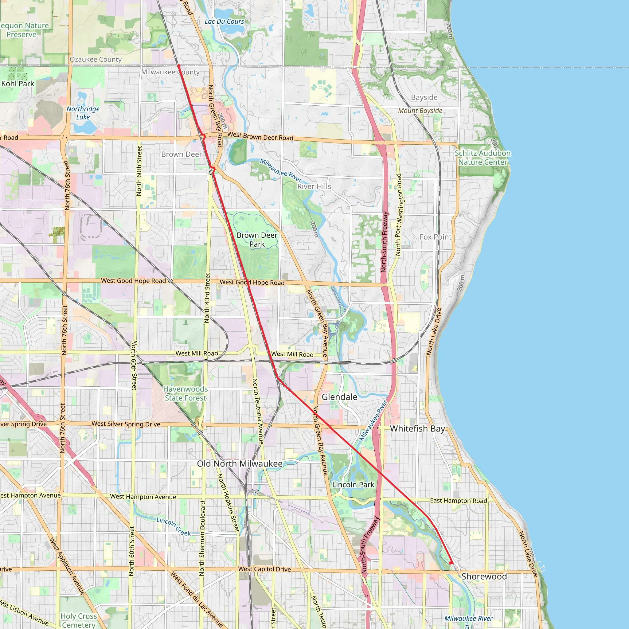 Brown Deer Recreational Trail - Shorewood mobile static map