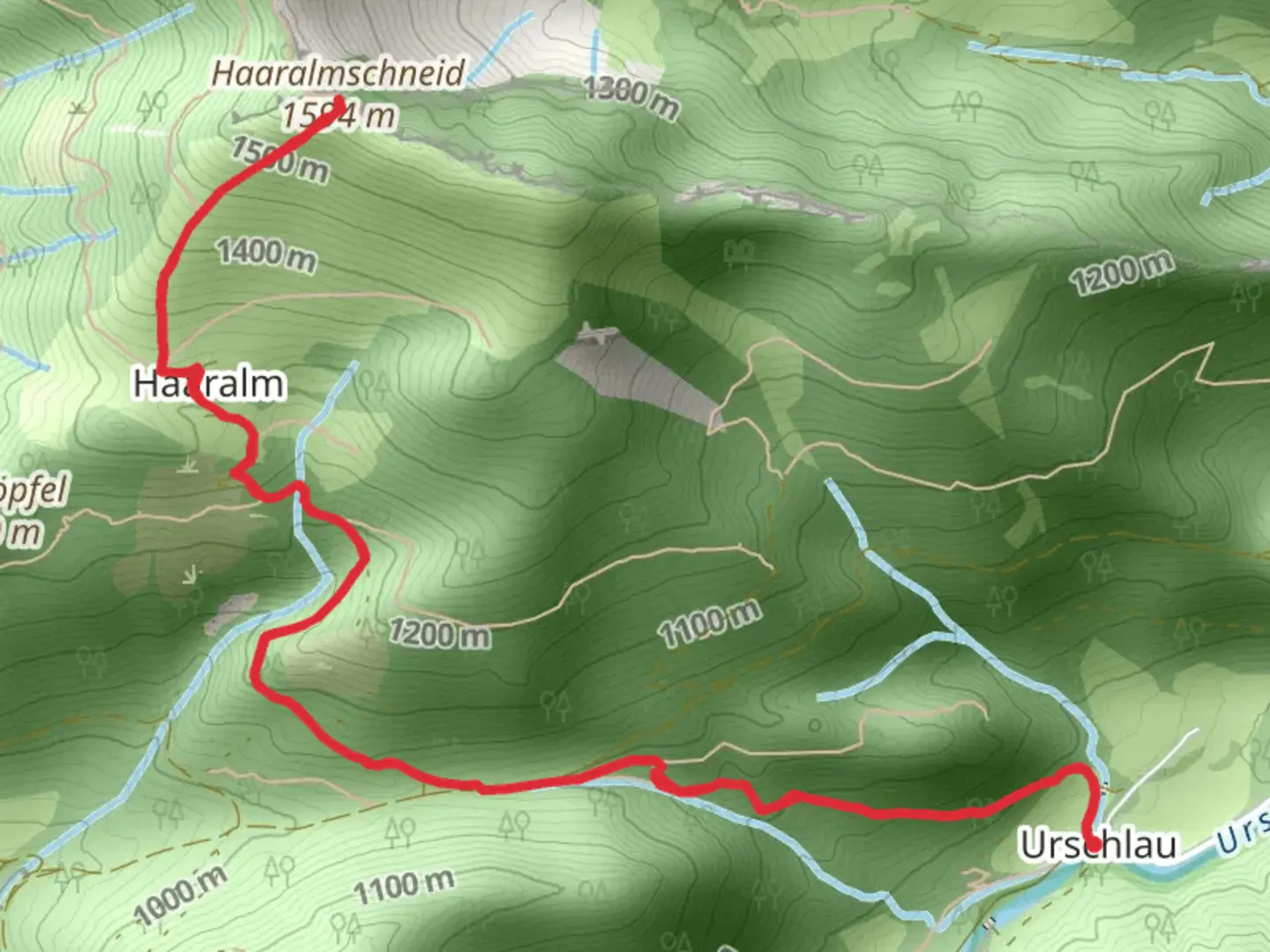 An image depicting the trail Haaralmschneid Peak Walk via Rundweg Grundberg and its surrounding area.