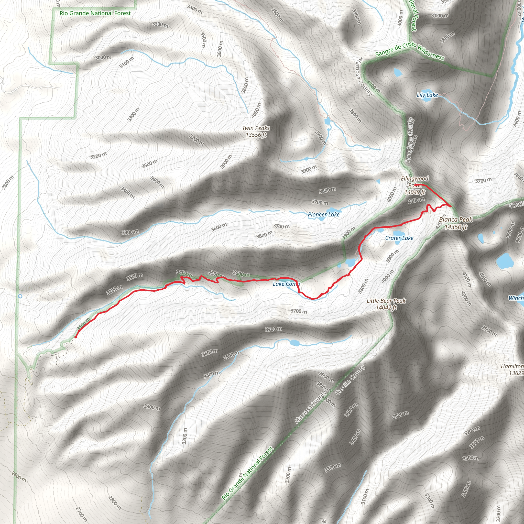 Ellingwood Point Peak via Lake Como mobile static map