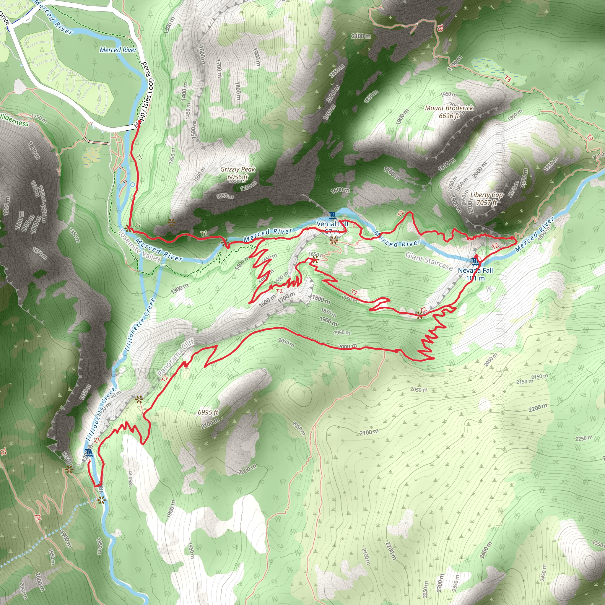 Nevada Fall and Illilouette Fall via Mist and Panroma Loop Trail mobile static map